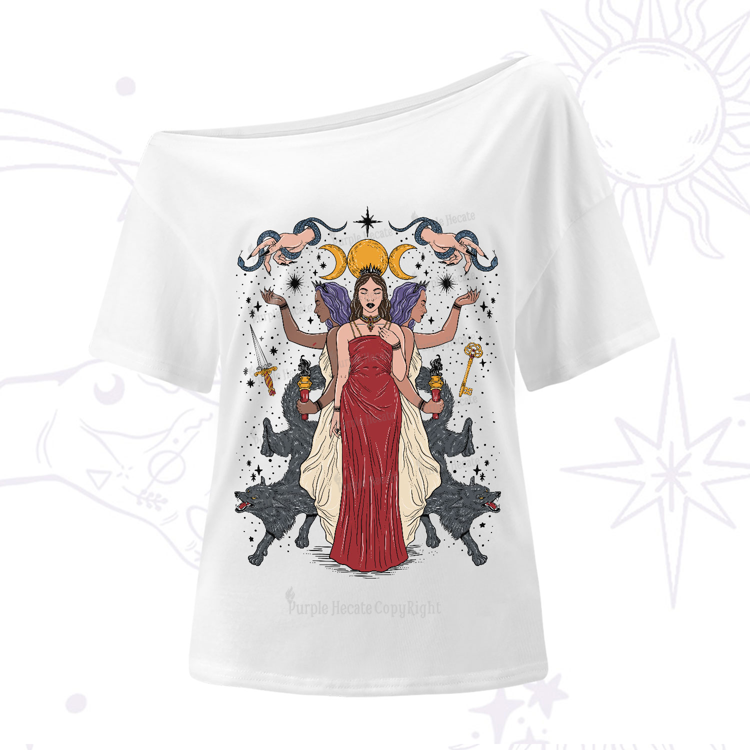 Purplehecate The Triple Goddess Hecate One-Shoulder T-Shirt