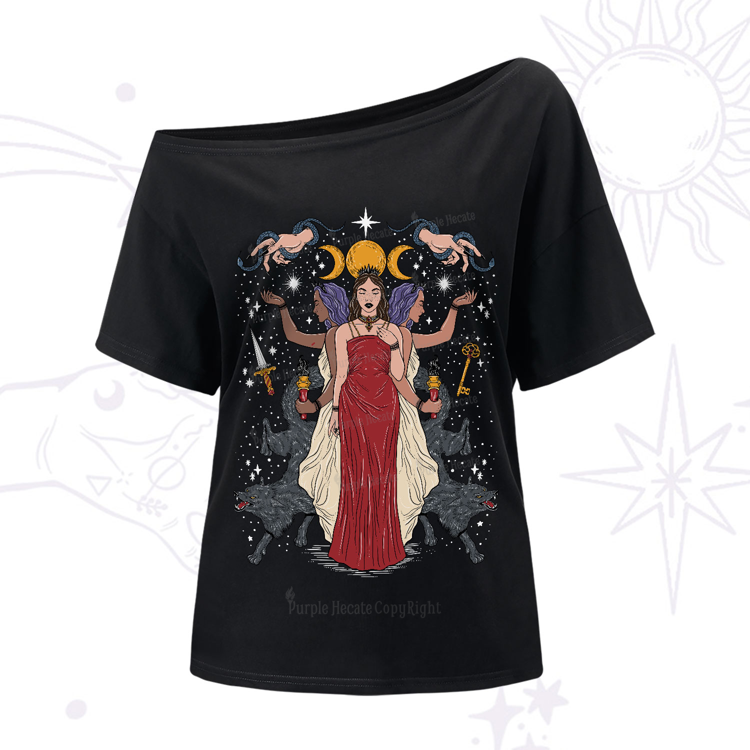 Purplehecate The Triple Goddess Hecate One-Shoulder T-Shirt