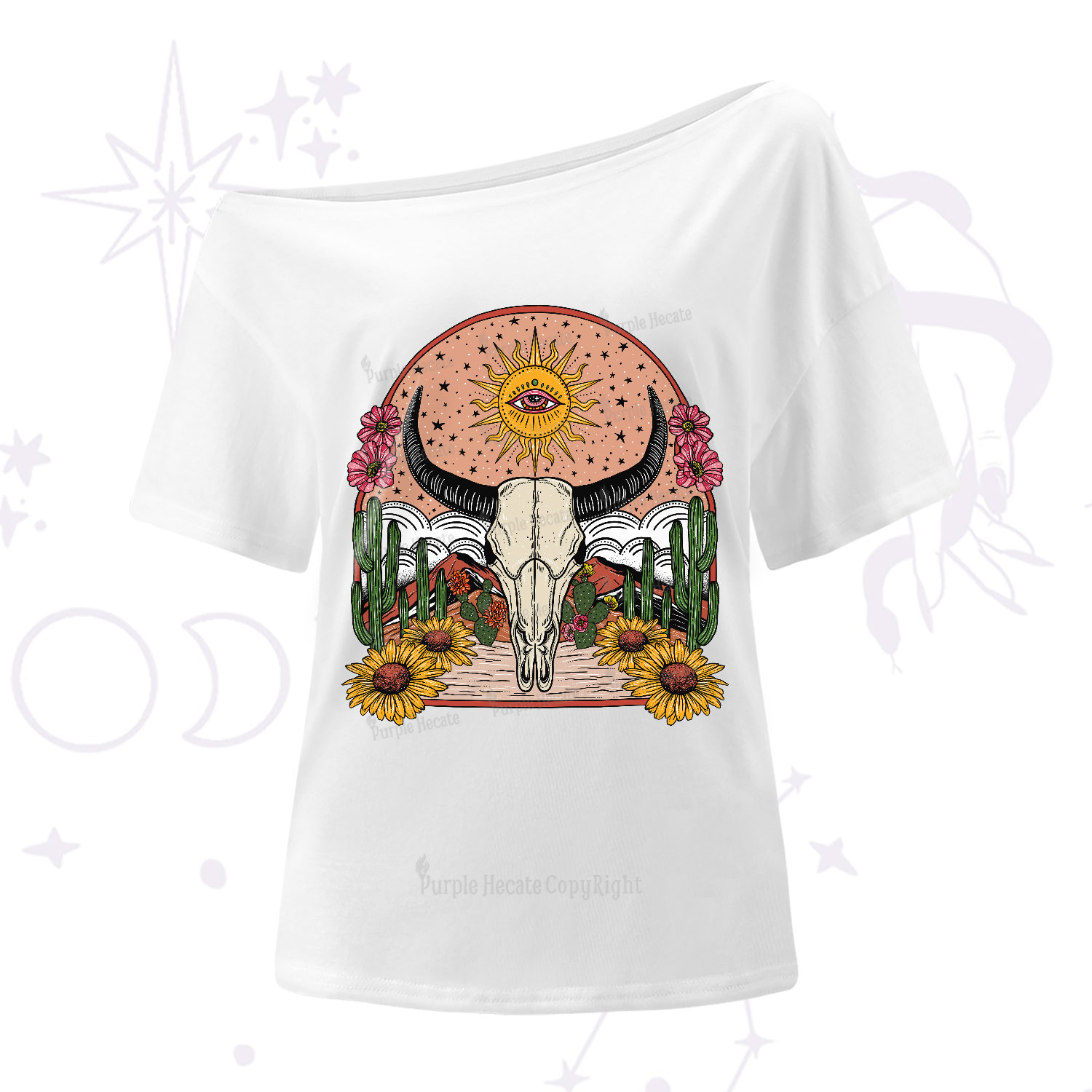 Purplehecate Desert Bloom One-Shoulder T-Shirt