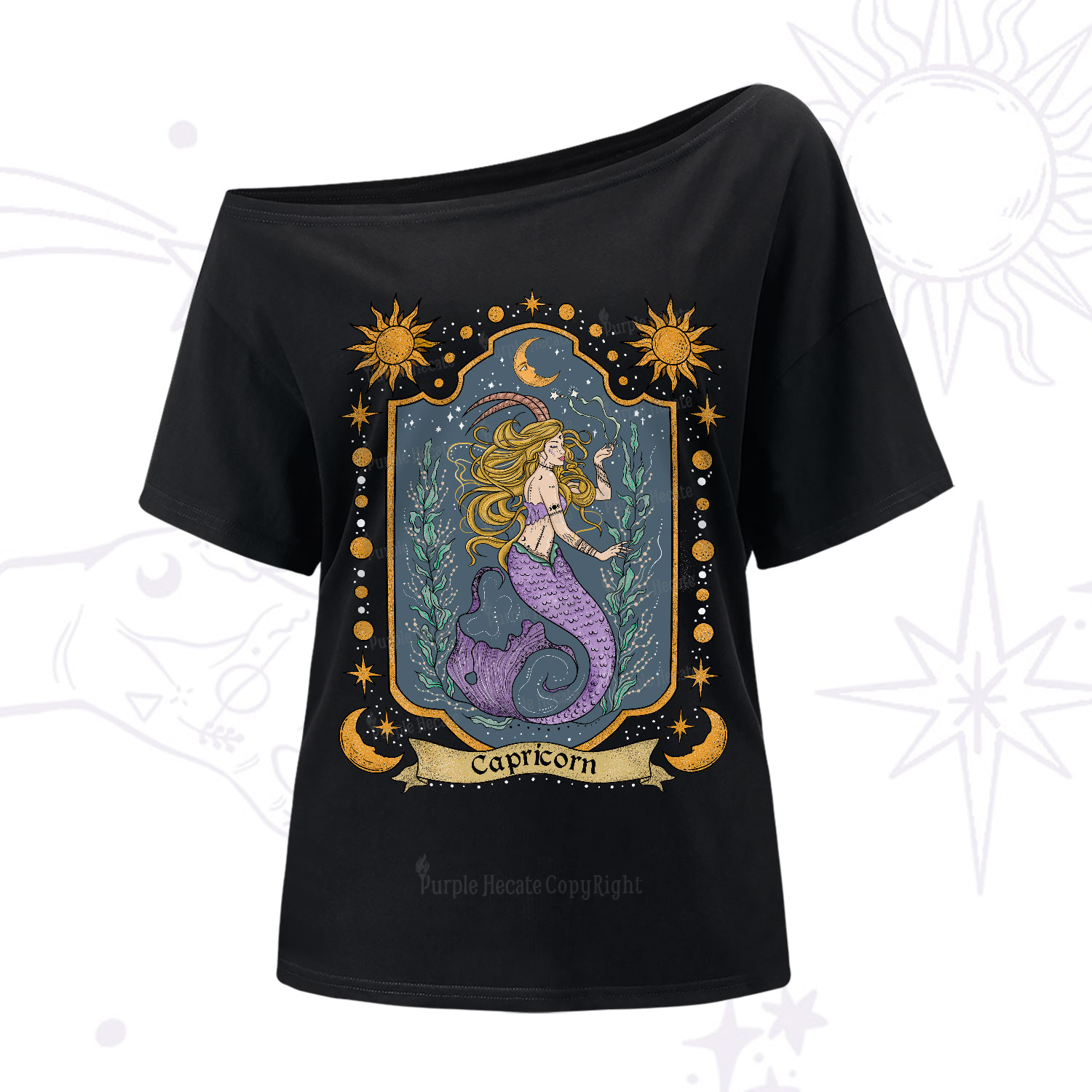 Purplehecate Capricorn Zodiac One-Shoulder T-Shirt