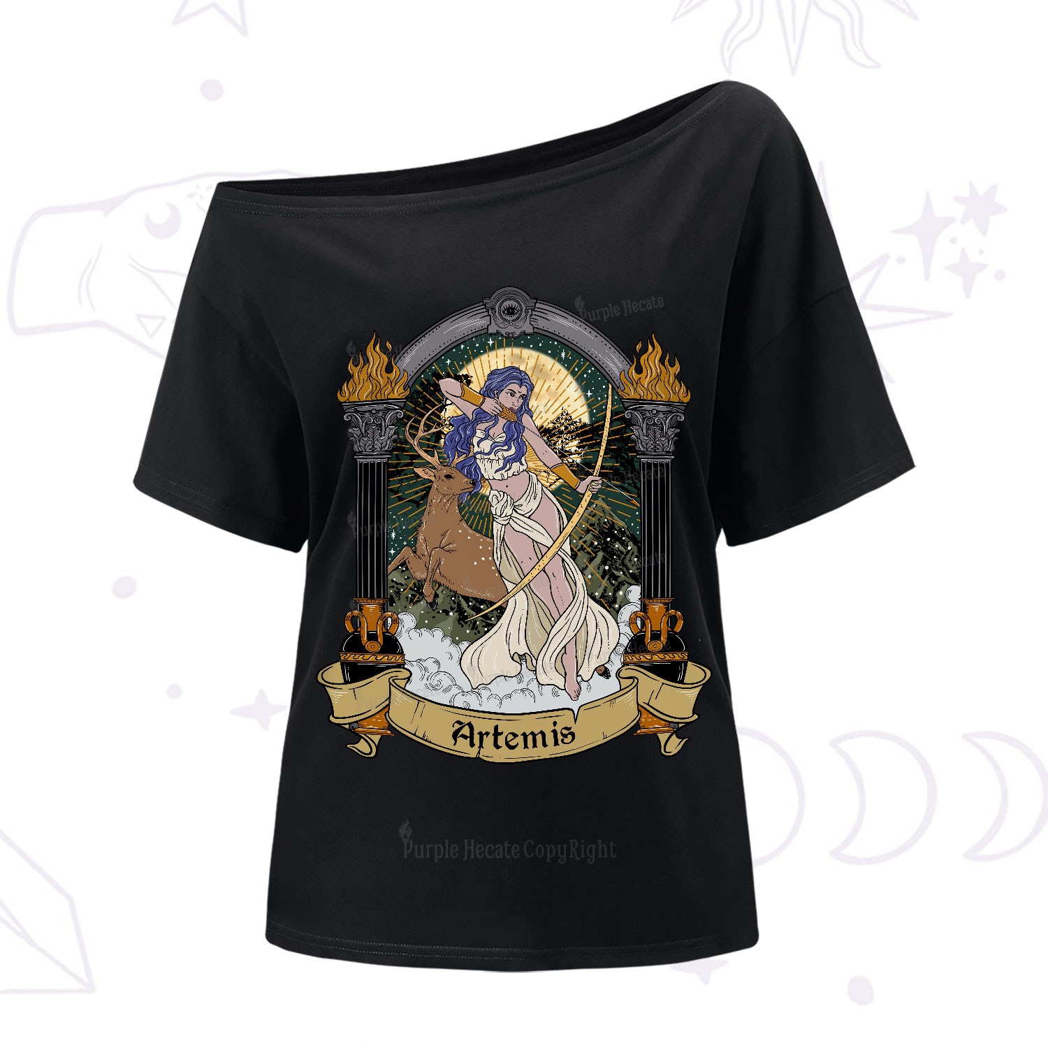 Purplehecate The Huntress Goddess Artemis One-Shoulder T-Shirt