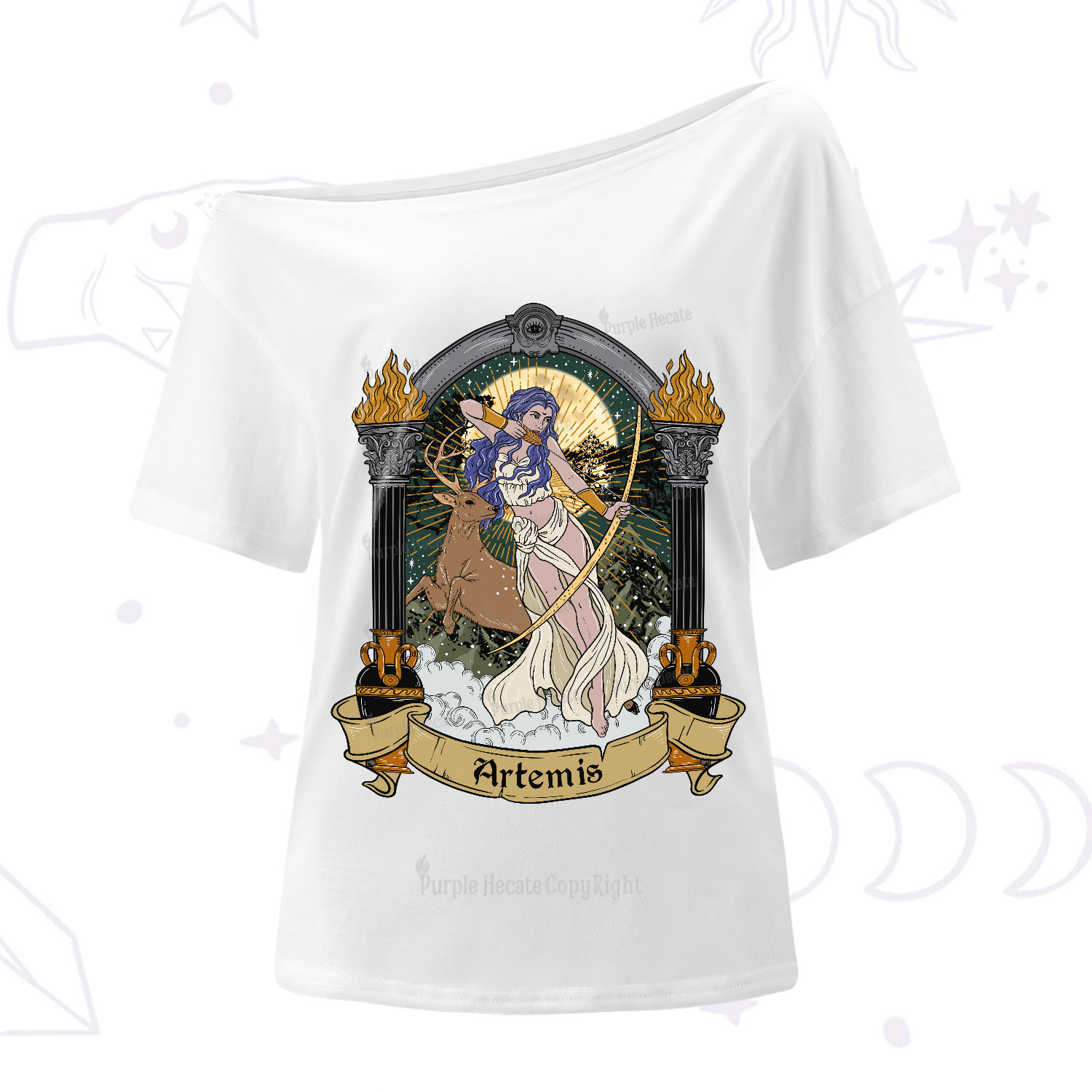 Purplehecate The Huntress Goddess Artemis One-Shoulder T-Shirt