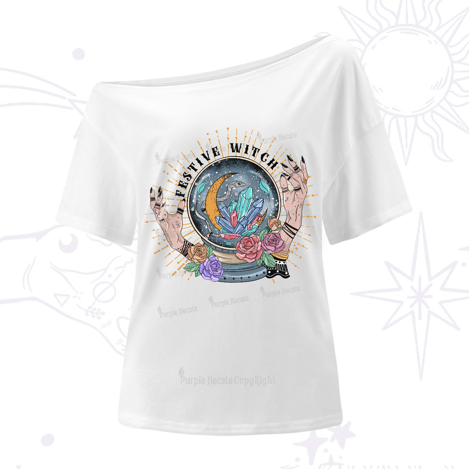 Purplehecate Festive Witch One-Shoulder T-Shirt