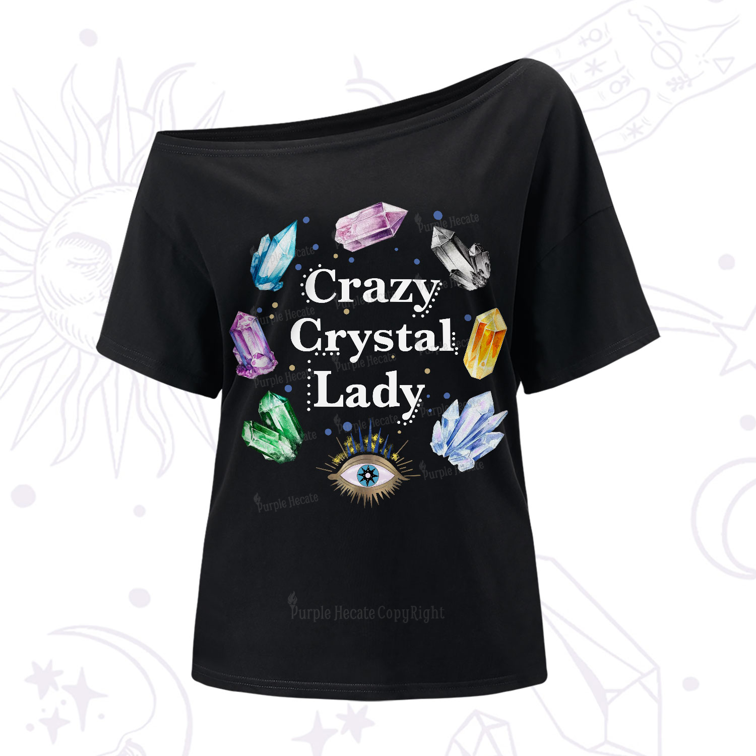Purplehecate Crazy Crystal Lady One-Shoulder T-Shirt