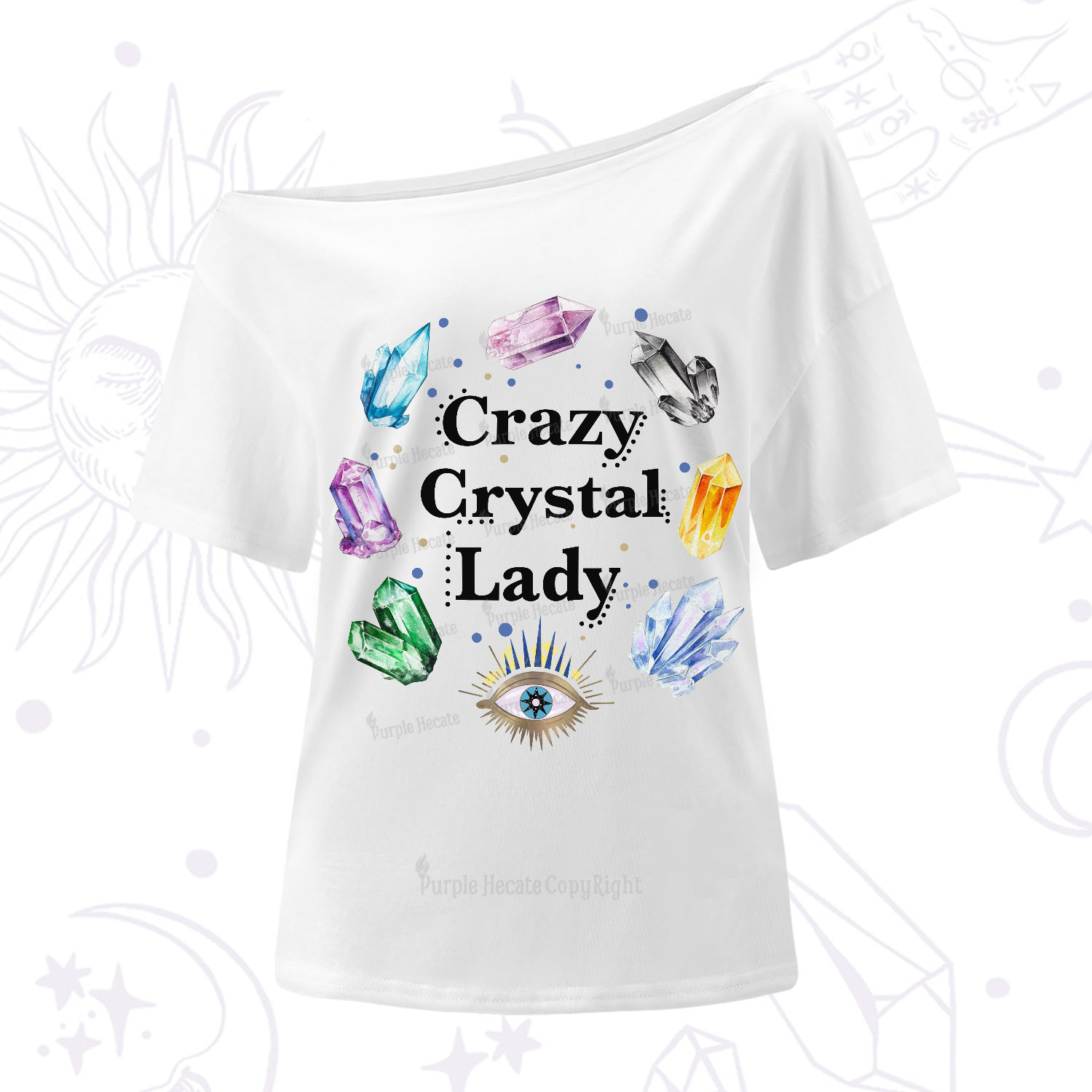 Purplehecate Crazy Crystal Lady One-Shoulder T-Shirt