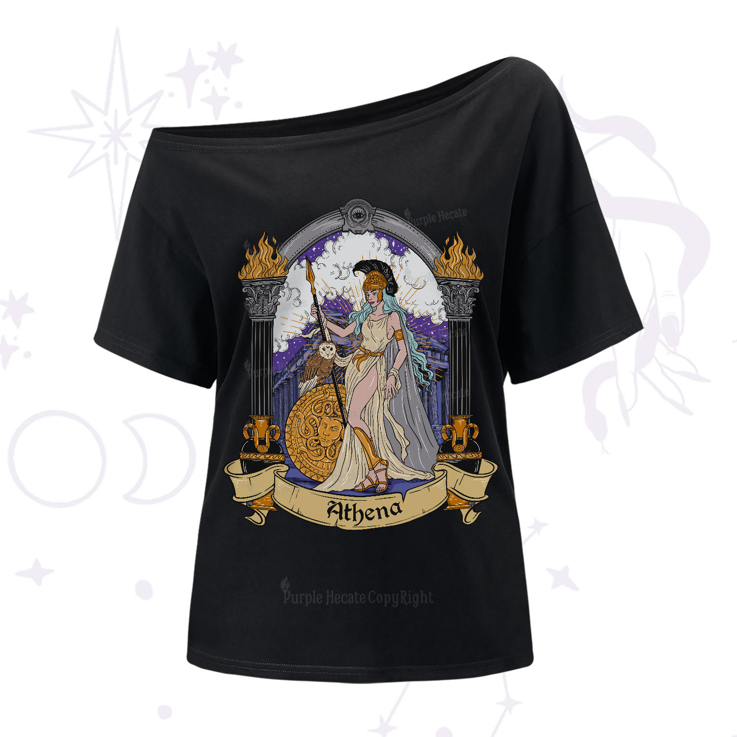 Purplehecate The Wise Goddess Athena One-Shoulder T-Shirt