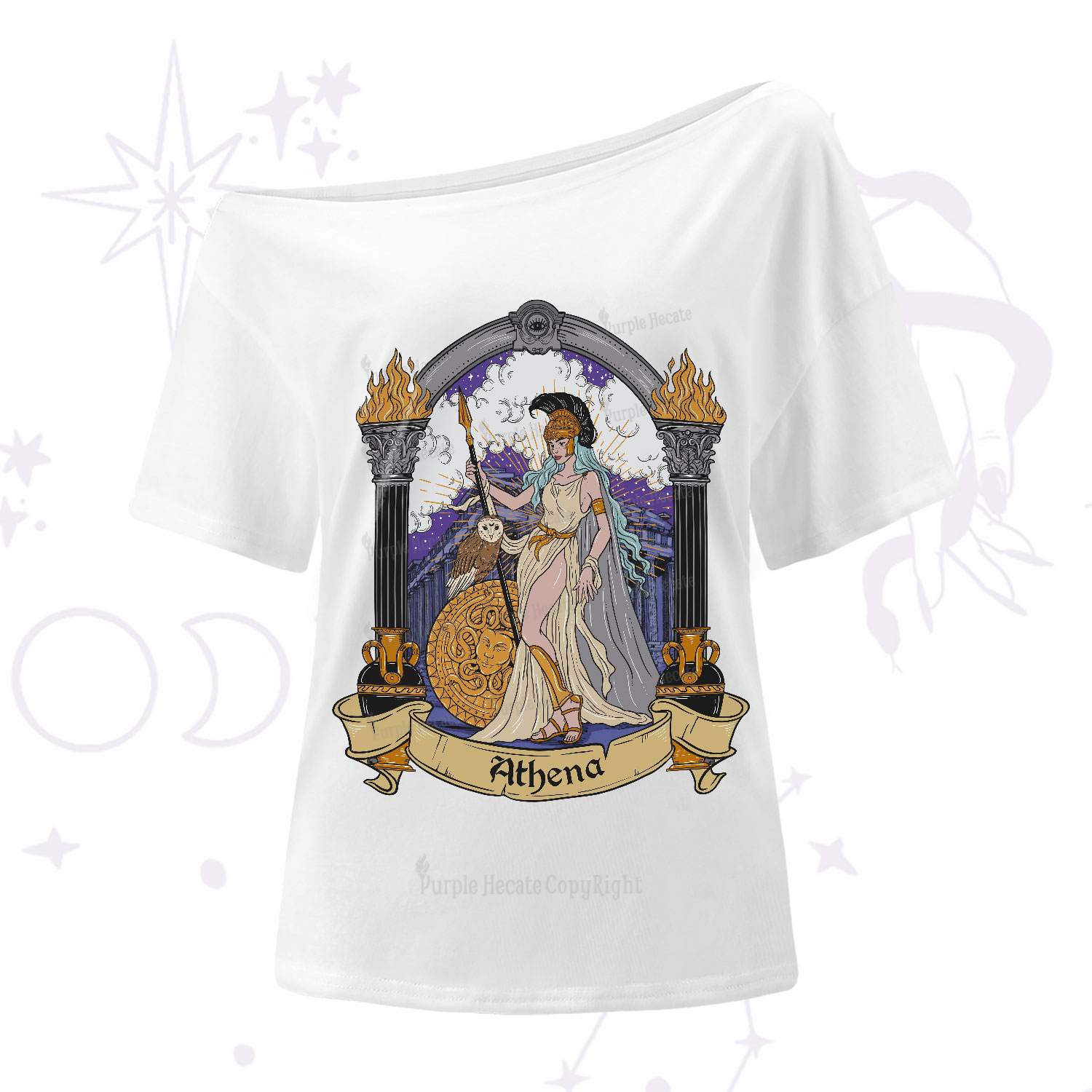 Purplehecate The Wise Goddess Athena One-Shoulder T-Shirt