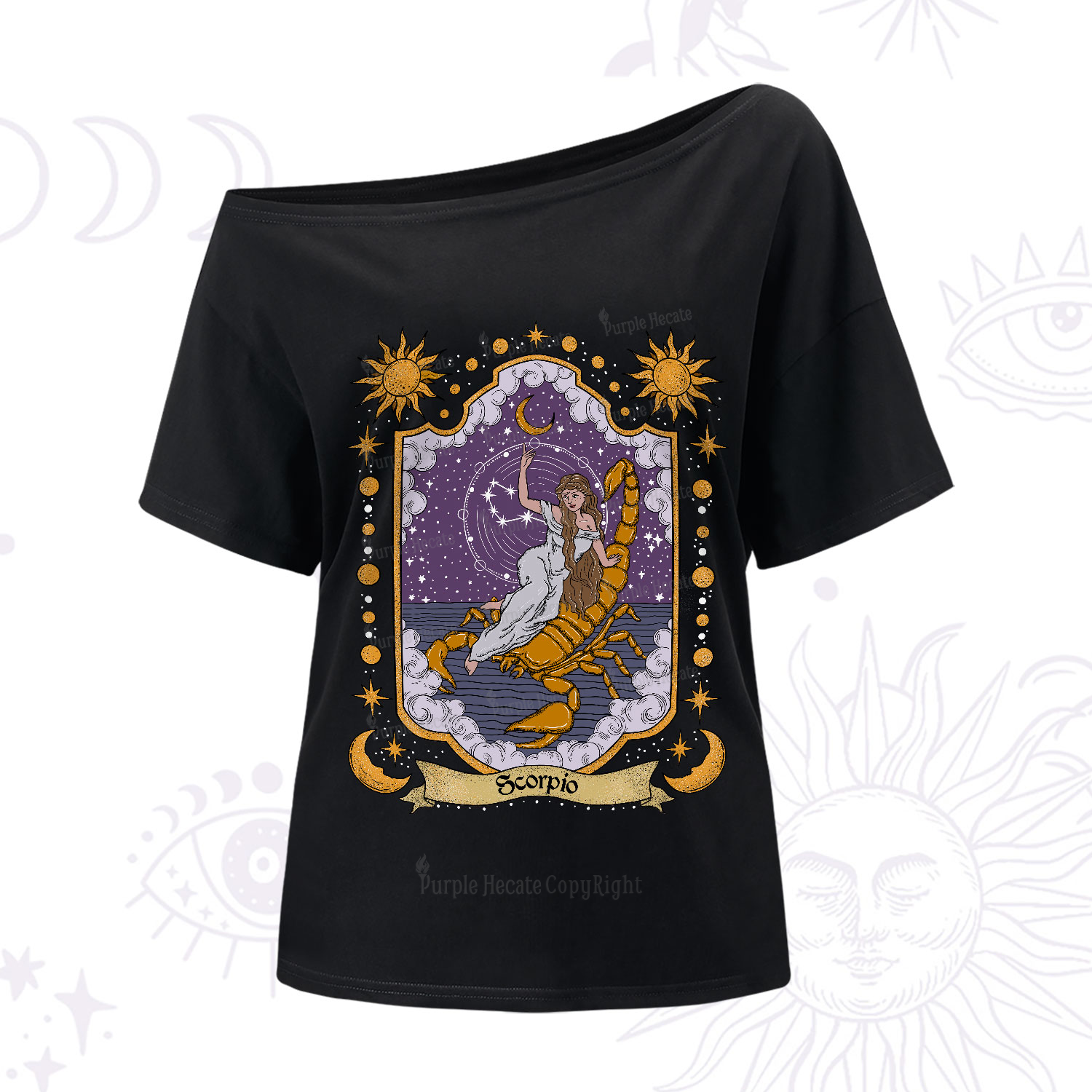 Purplehecate Scorpio Zodiac One-Shoulder T-Shirt