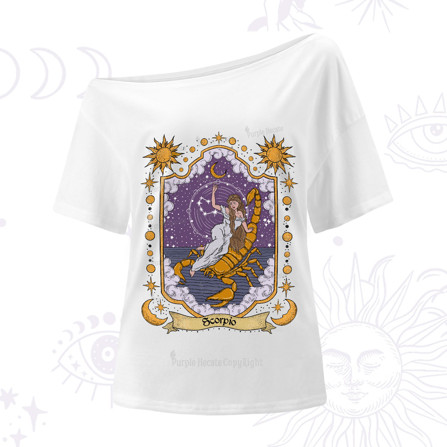 Purplehecate Scorpio Zodiac One-Shoulder T-Shirt