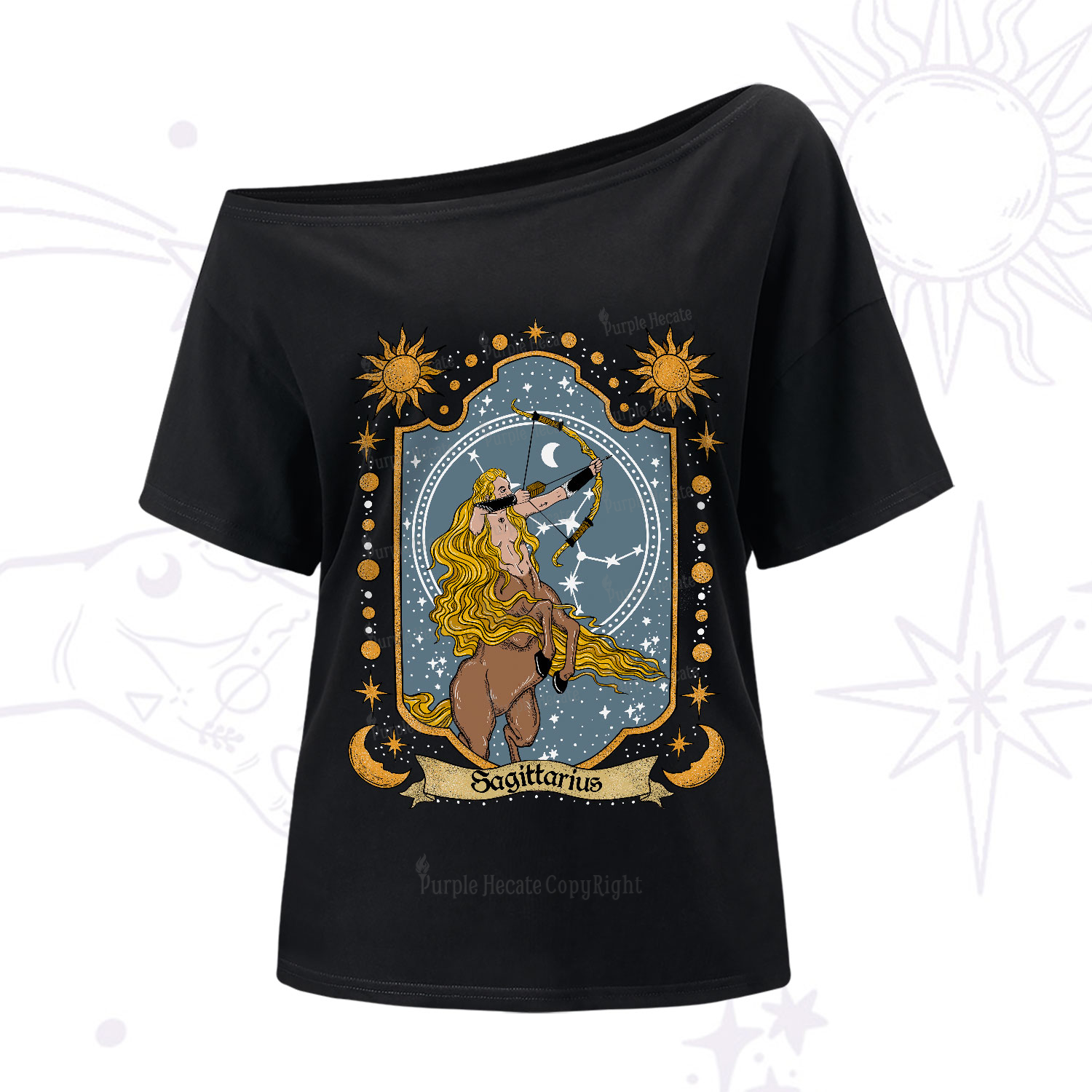 Purplehecate Sagittarius Zodiac One-Shoulder T-Shirt