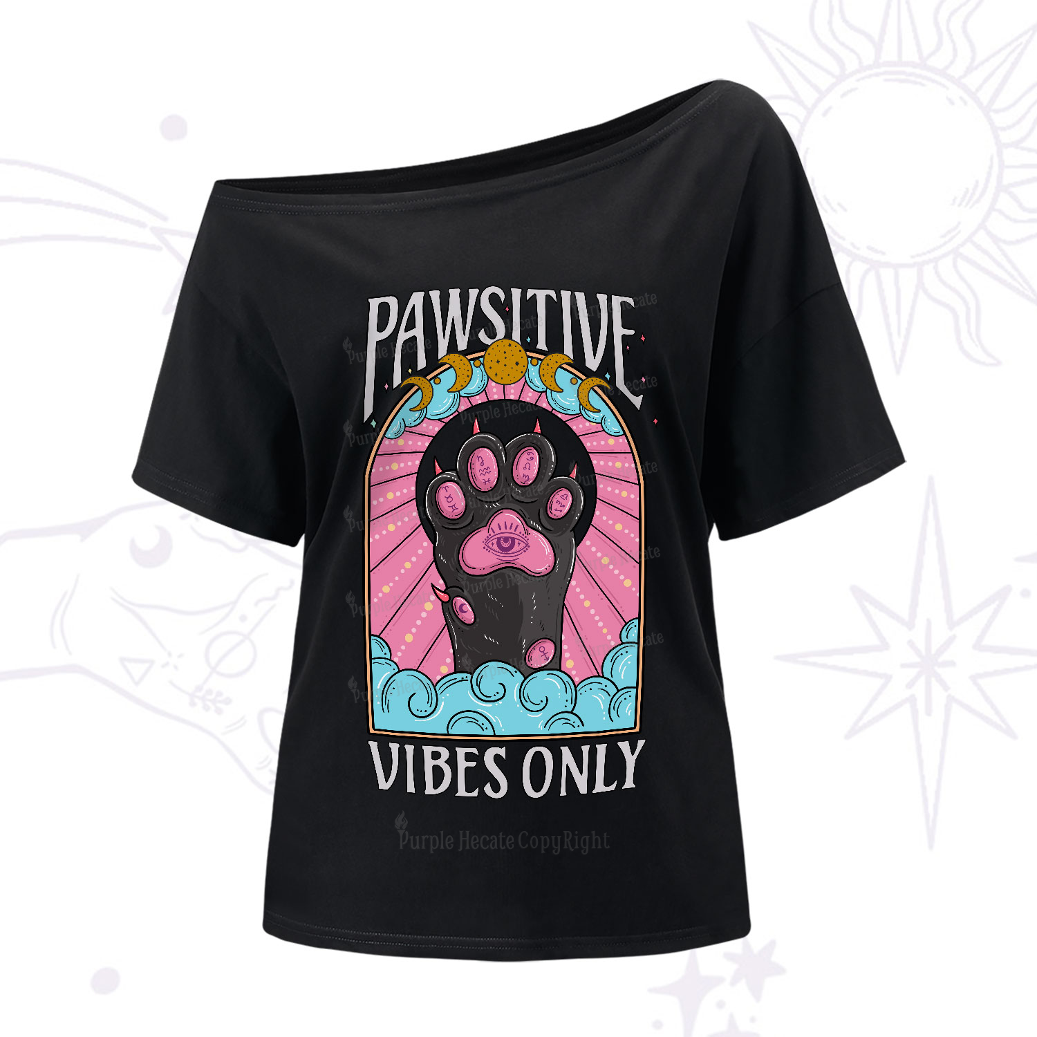 Purplehecate Pawsitive Vibes Only One-Shoulder T-Shirt