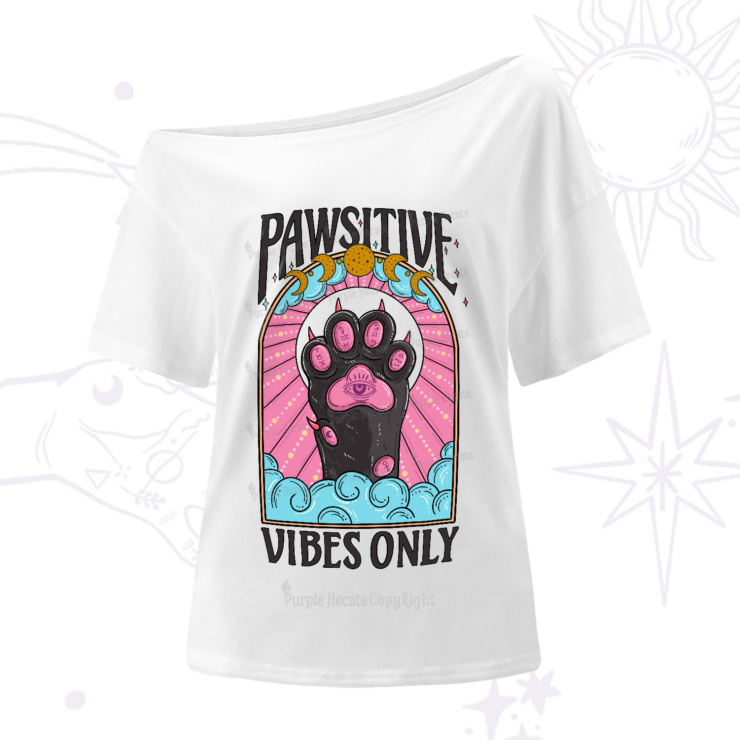 Purplehecate Pawsitive Vibes Only One-Shoulder T-Shirt