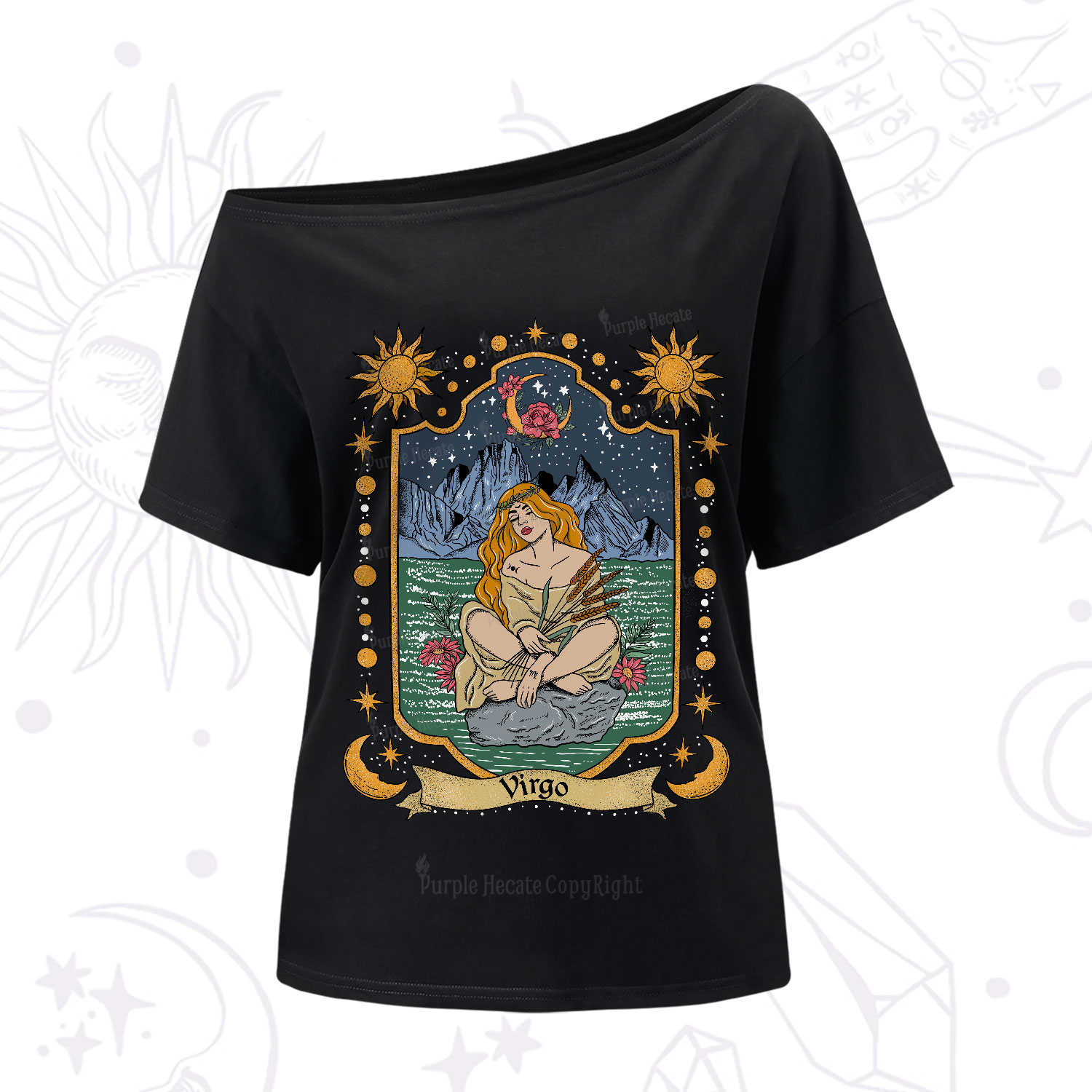 Purplehecate Virgo Zodiac One-Shoulder T-Shirt
