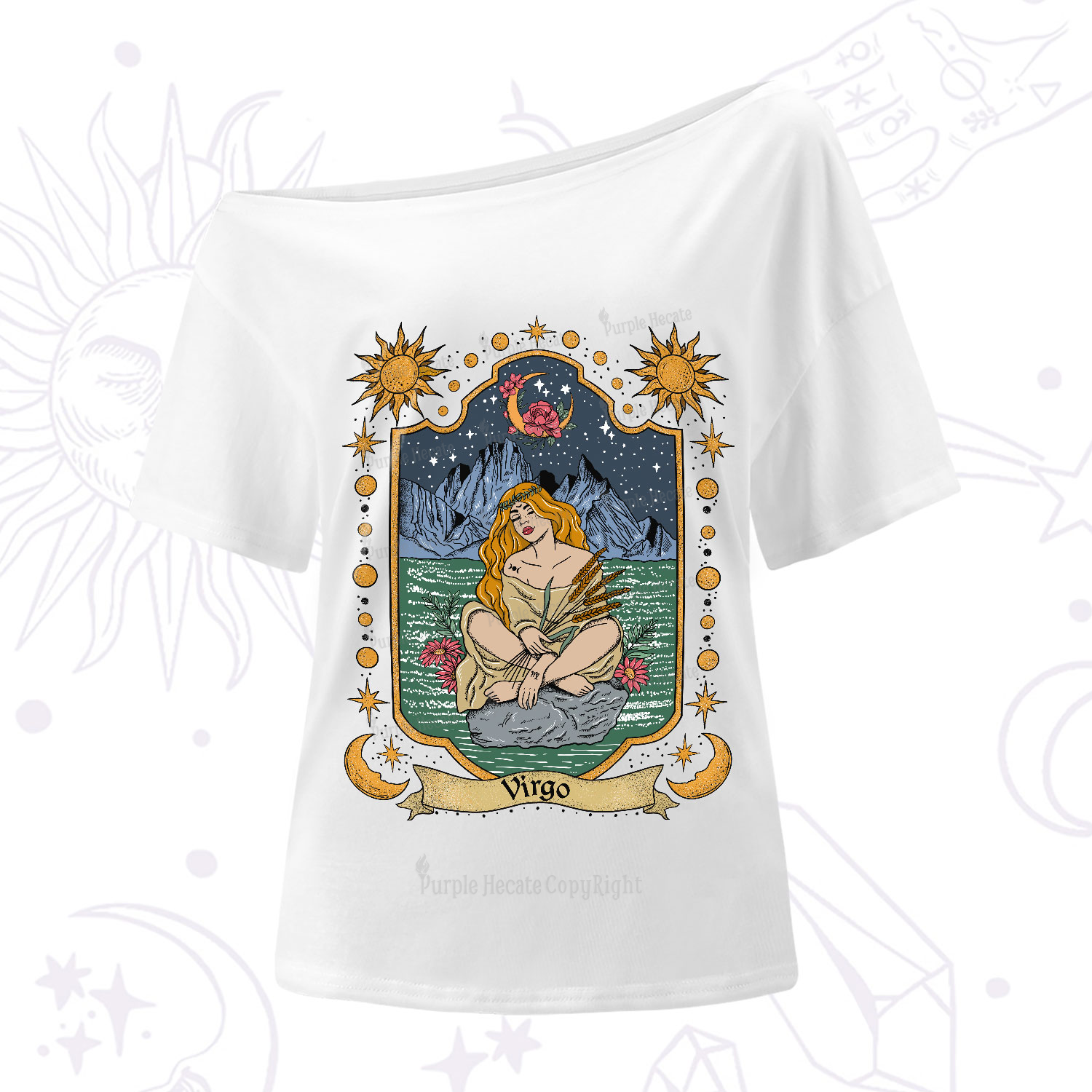 Purplehecate Virgo Zodiac One-Shoulder T-Shirt