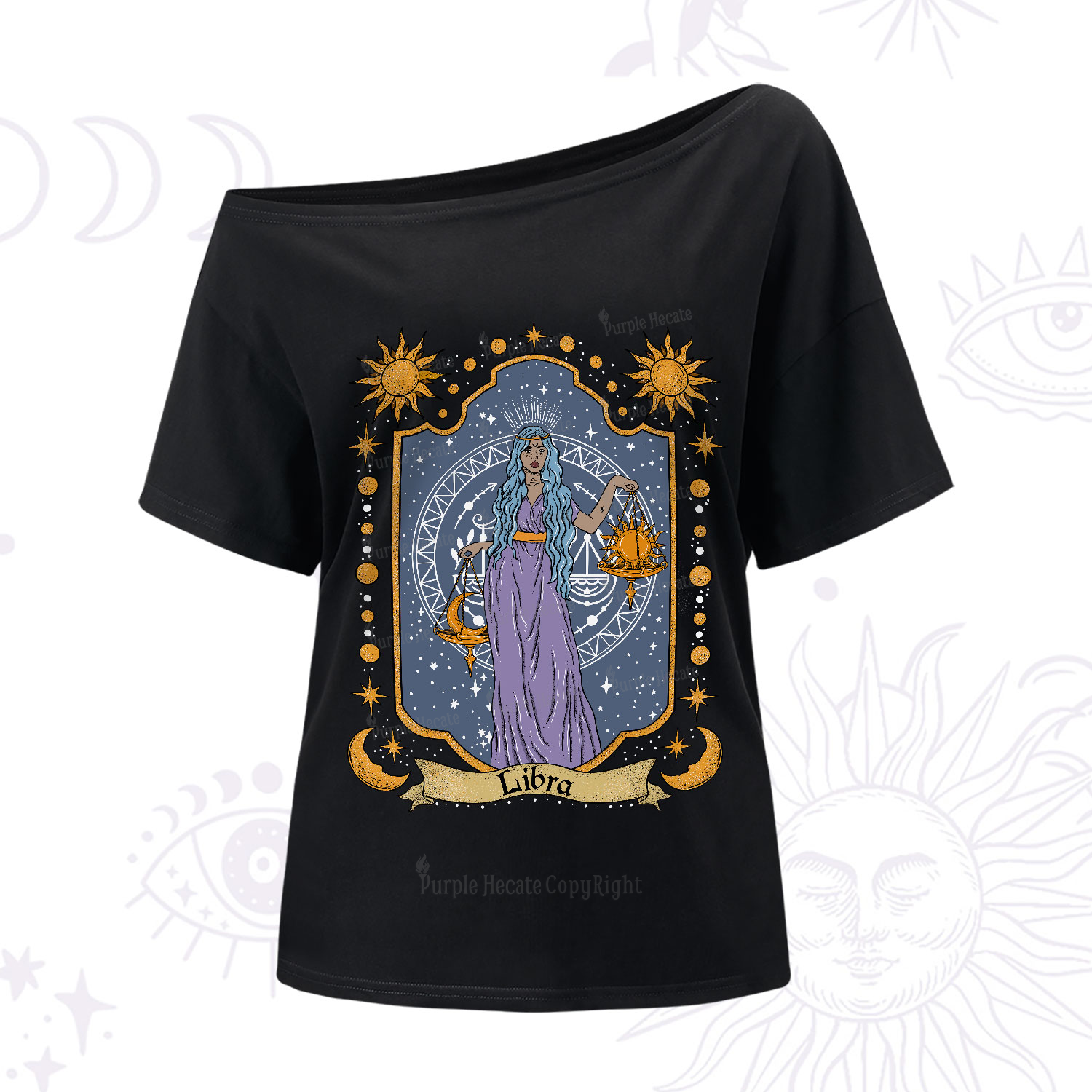 Purplehecate Libra Zodiac One-Shoulder T-Shirt
