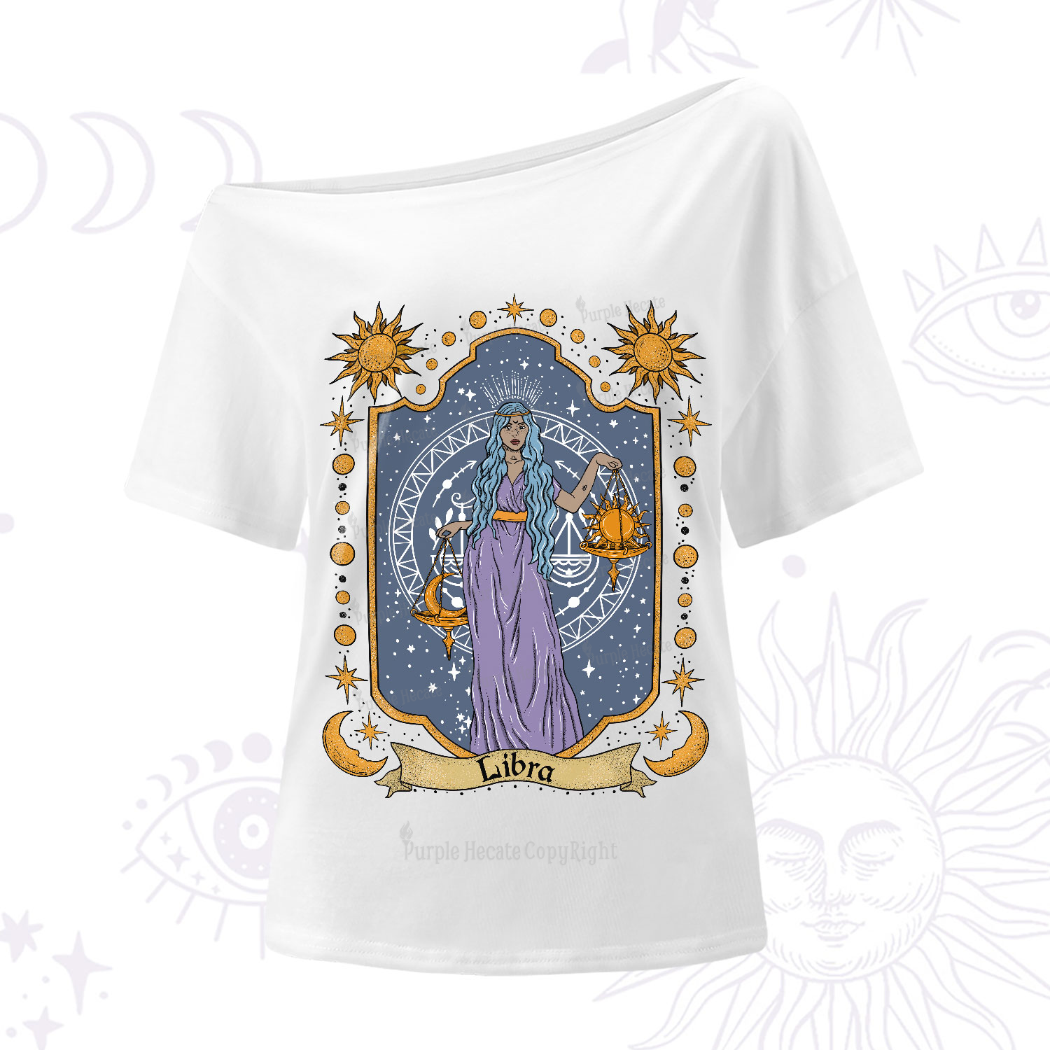 Purplehecate Libra Zodiac One-Shoulder T-Shirt
