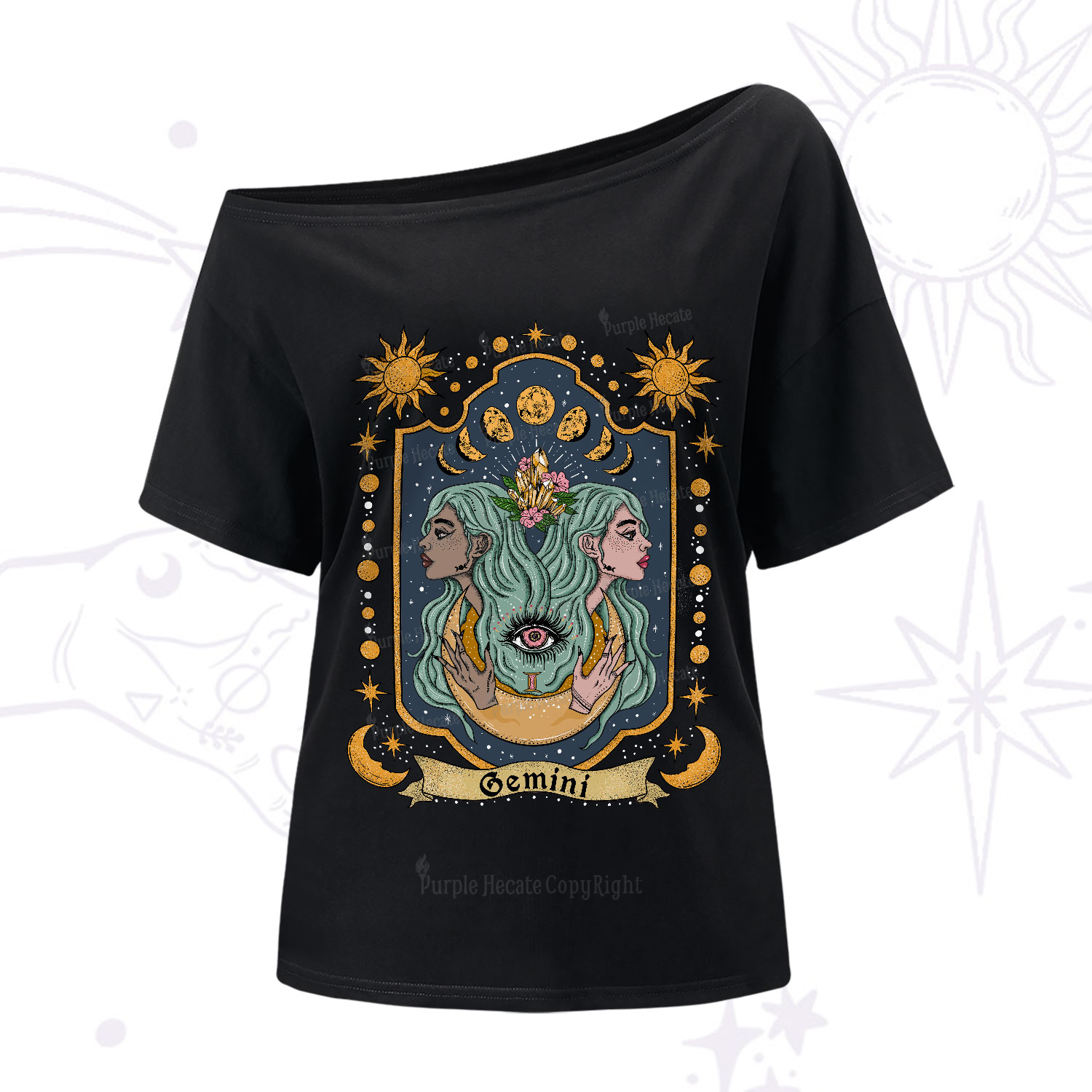 Purplehecate Gemini Zodiac One-Shoulder T-Shirt