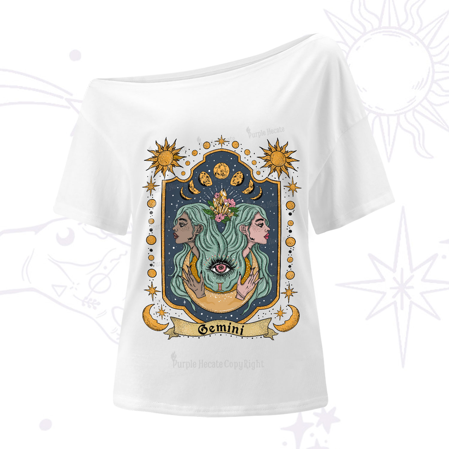Purplehecate Gemini Zodiac One-Shoulder T-Shirt