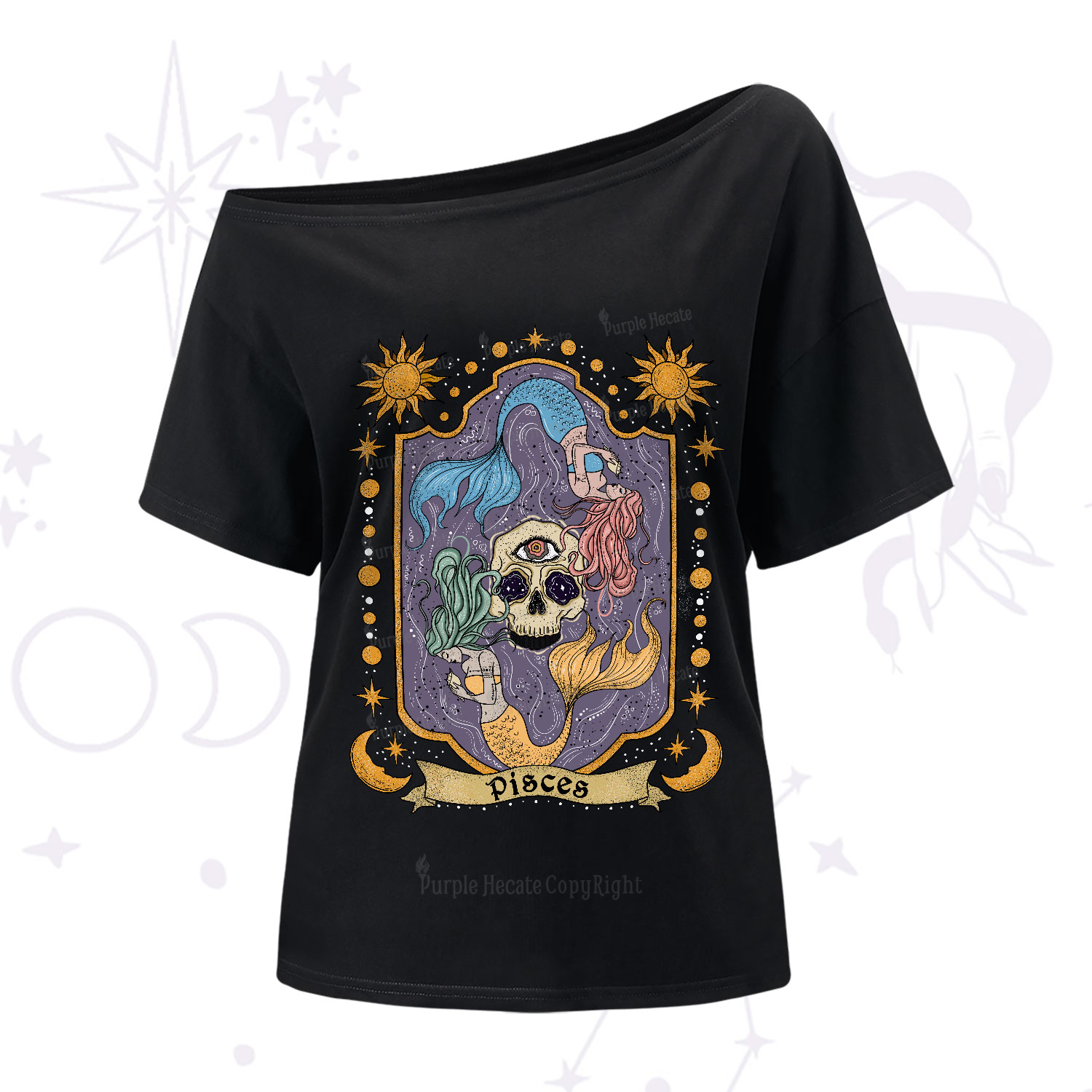 Purplehecate Pisces Zodiac One-Shoulder T-Shirt