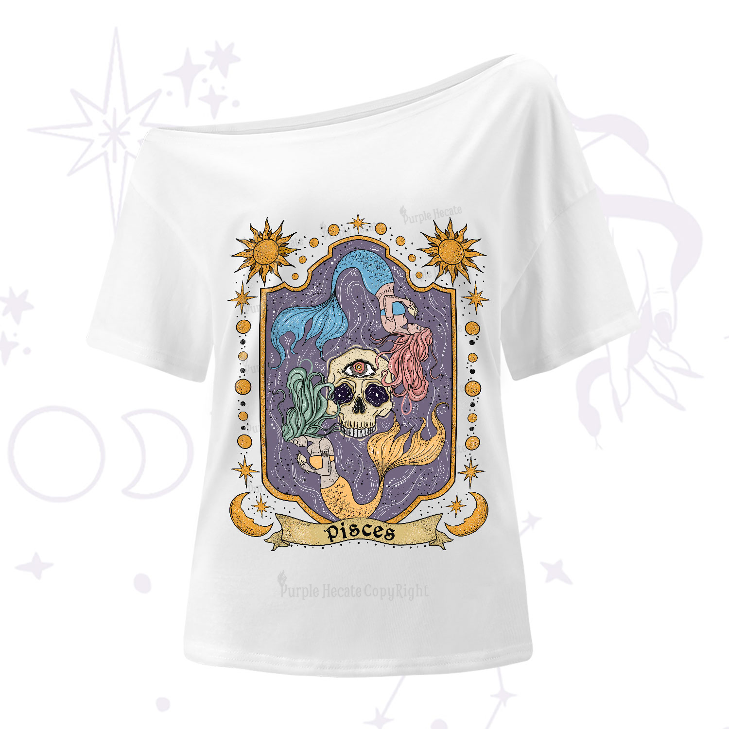 Purplehecate Pisces Zodiac One-Shoulder T-Shirt