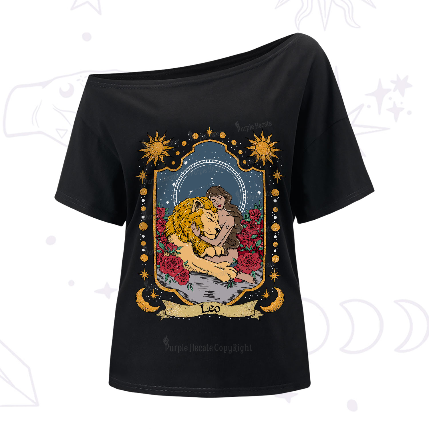 Purplehecate Leo Zodiac One-Shoulder T-Shirt