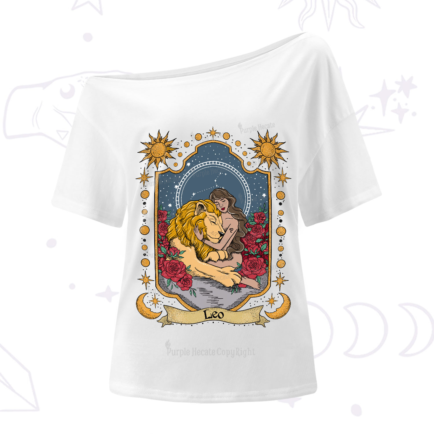 Purplehecate Leo Zodiac One-Shoulder T-Shirt