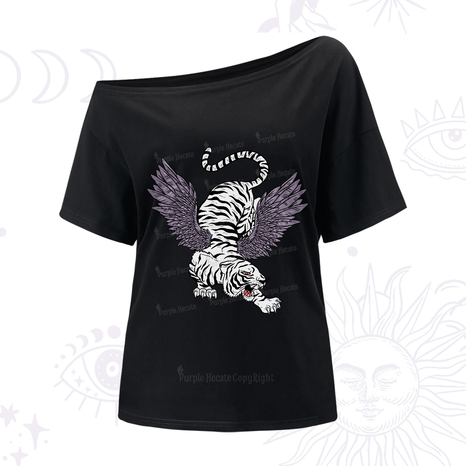 Purplehecate Tiger With Wings One-Shoulder T-Shirt