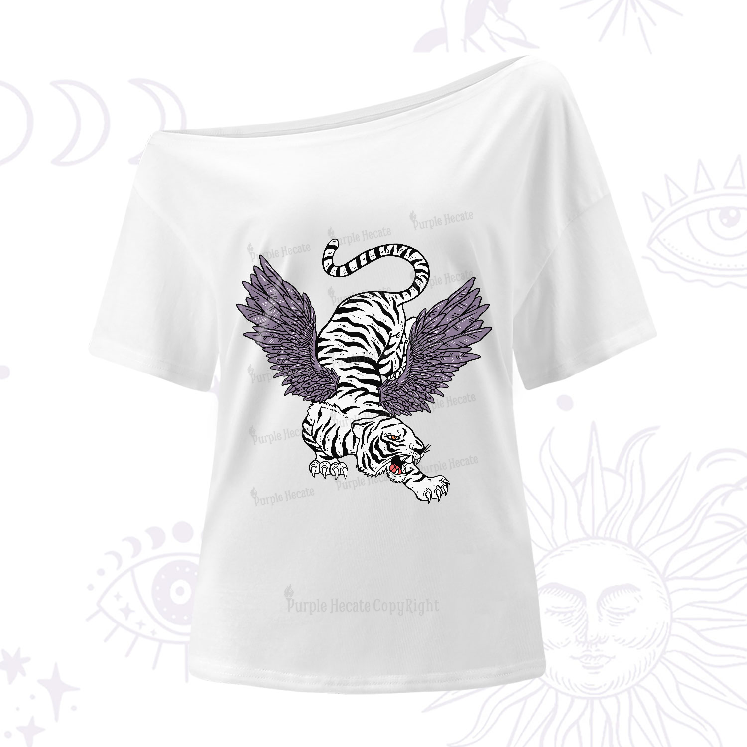 Purplehecate Tiger With Wings One-Shoulder T-Shirt
