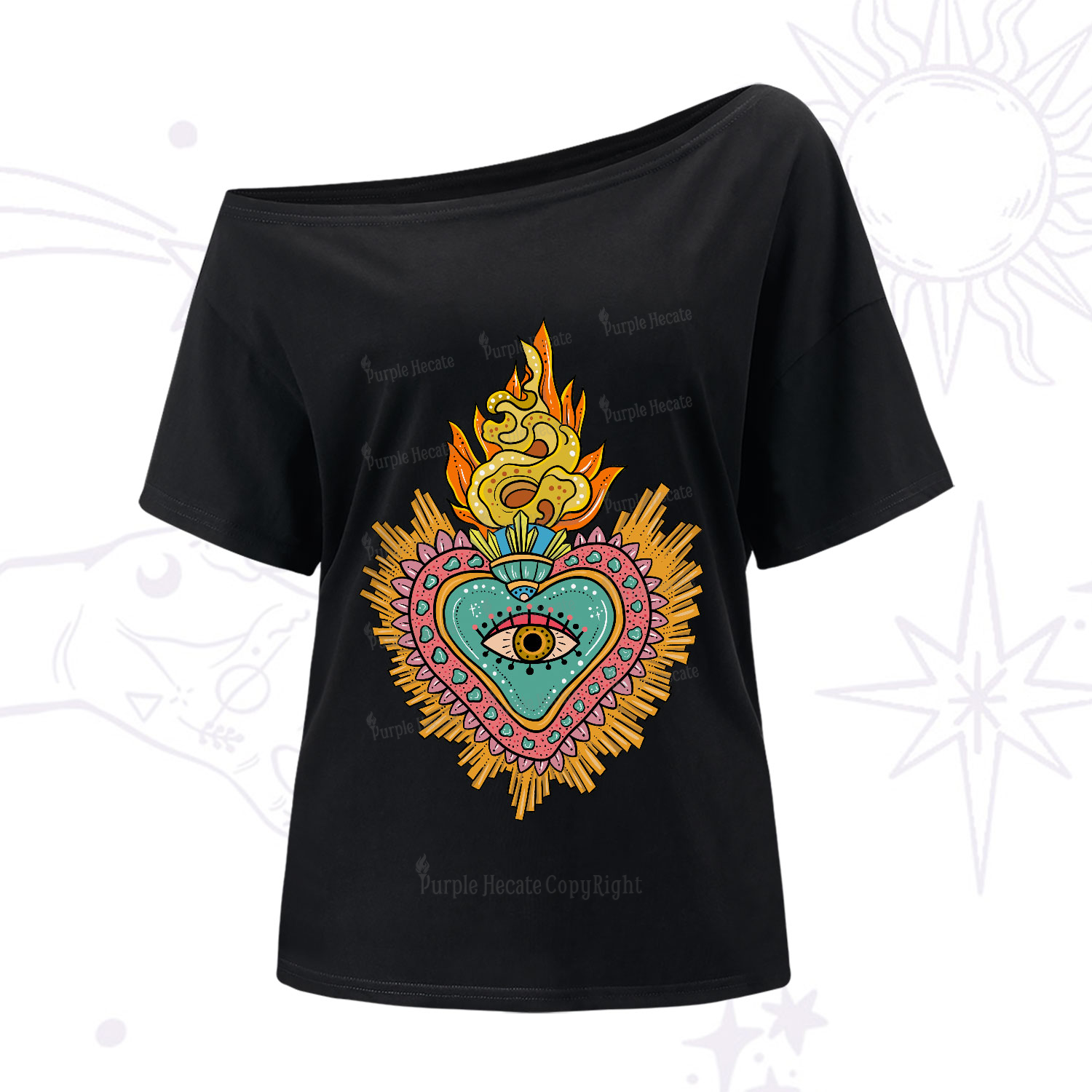Purplehecate Rainbow Sacred Heart One-Shoulder T-Shirt