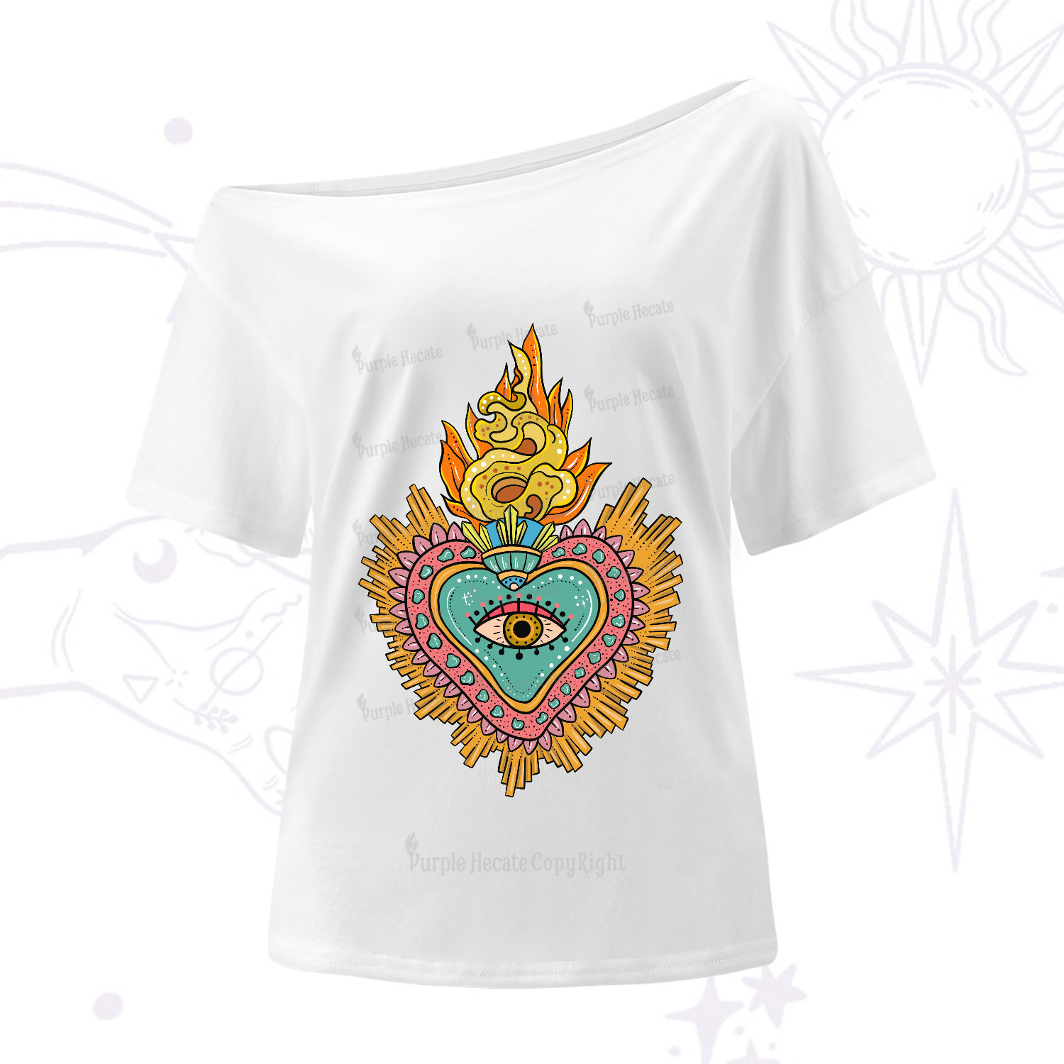 Purplehecate Rainbow Sacred Heart One-Shoulder T-Shirt