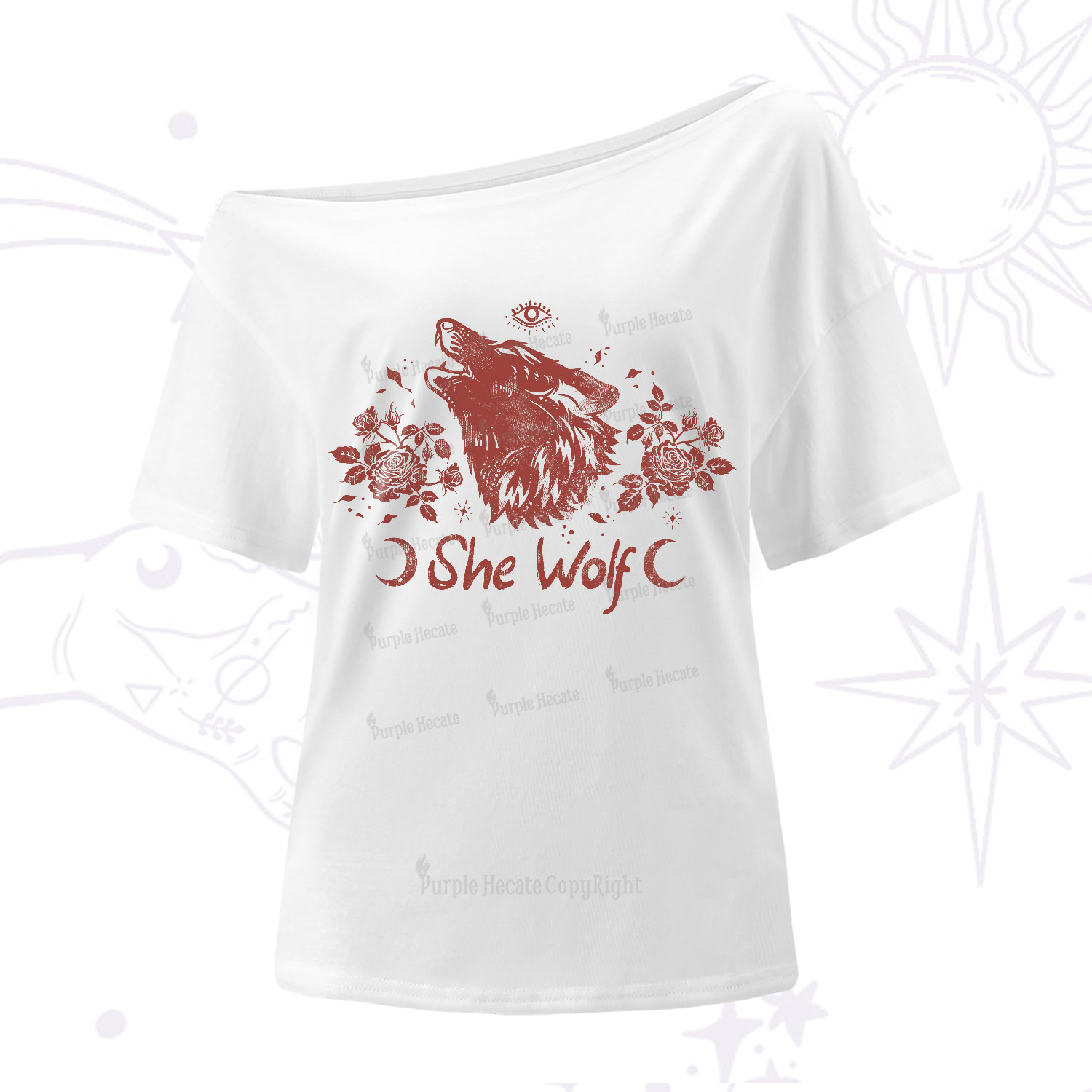 Purplehecate She Wolf One-Shoulder T-Shirt