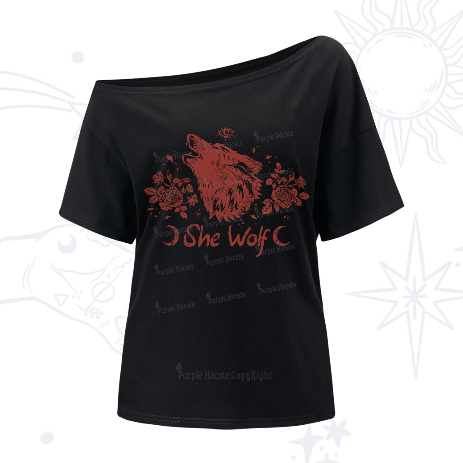 Purplehecate She Wolf One-Shoulder T-Shirt