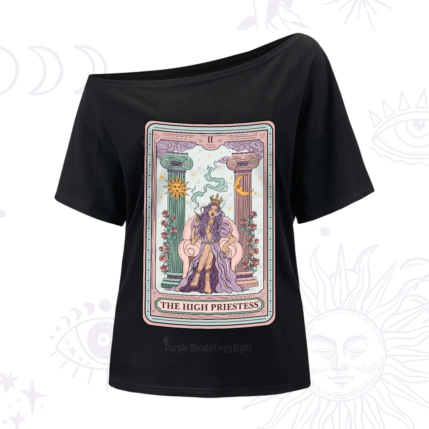 Purplehecate The High Priestess Tarot Card One-Shoulder T-Shirt