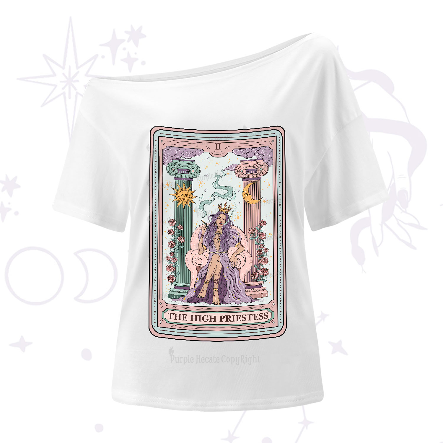 Purplehecate The High Priestess Tarot Card One-Shoulder T-Shirt