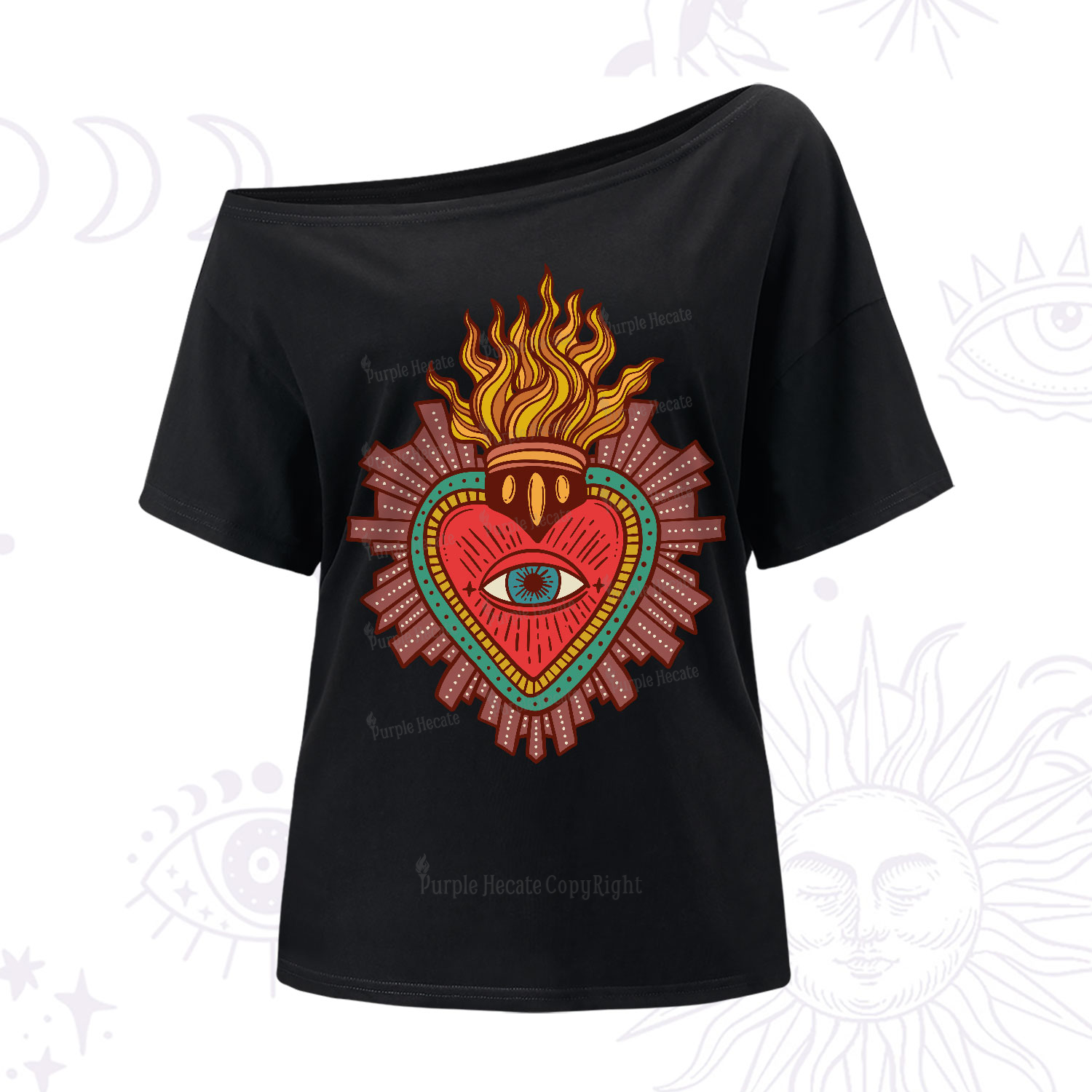 Purplehecate Sacred Heart One-Shoulder T-Shirt