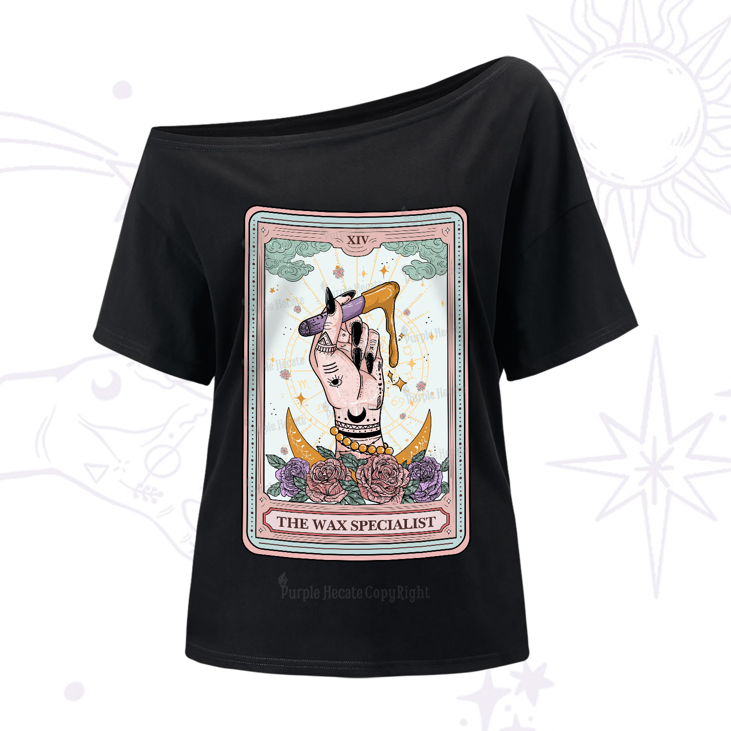 Purplehecate The Wax Specialist Tarot One-Shoulder T-Shirt
