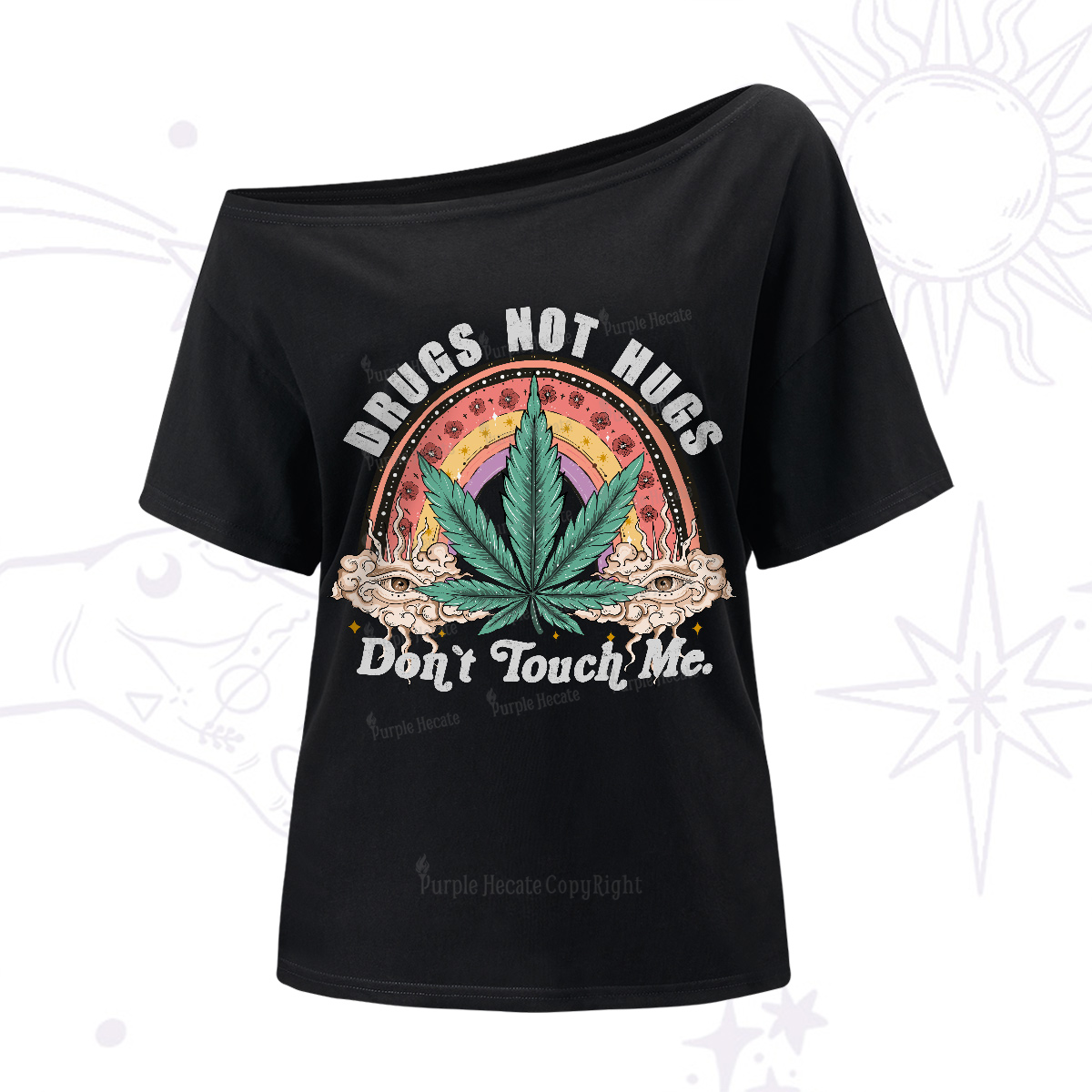 Purplehecate Drugs Not Hugs One-Shoulder T-Shirt