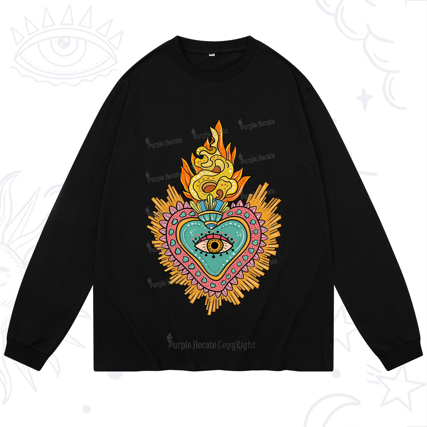Purplehecate Rainbow Sacred Heart Long Sleeve T-Shirt