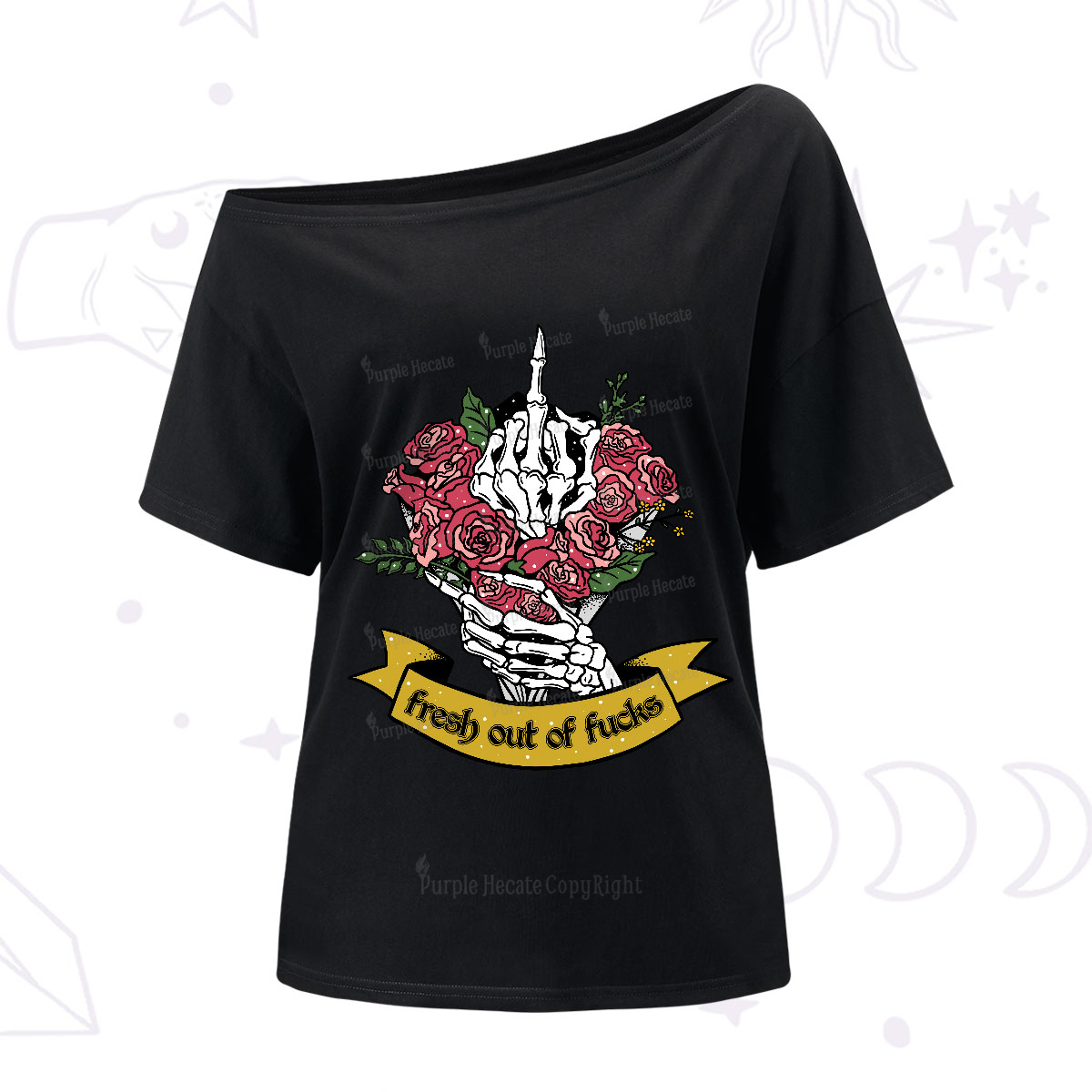Purplehecate Fresh Out Of Fucks One-Shoulder T-Shirt