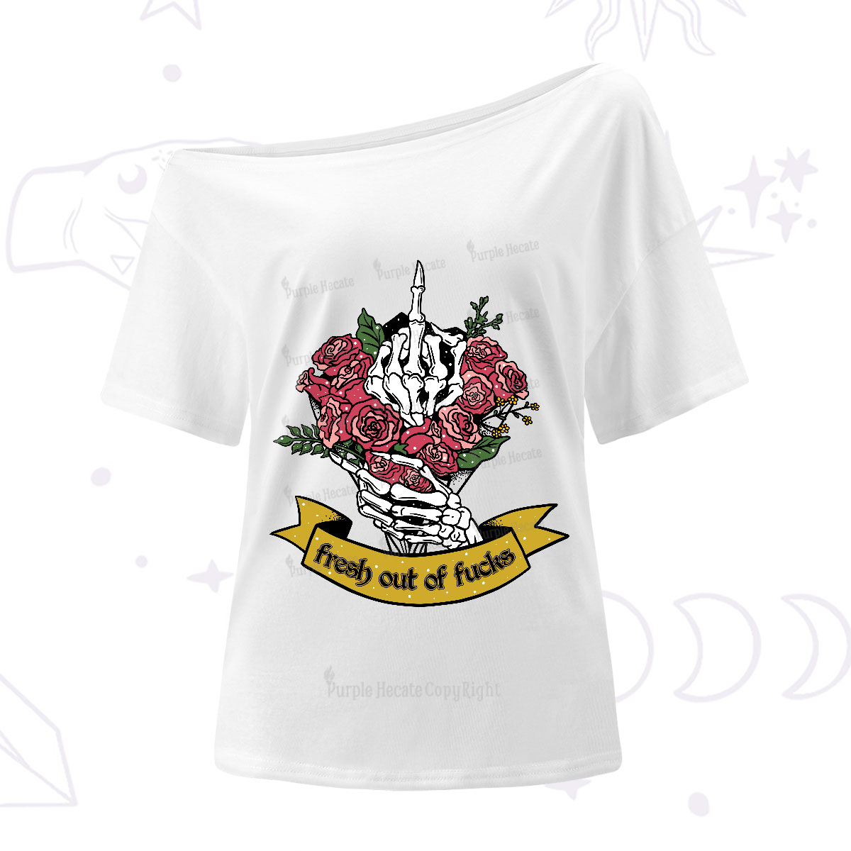 Purplehecate Fresh Out Of Fucks One-Shoulder T-Shirt