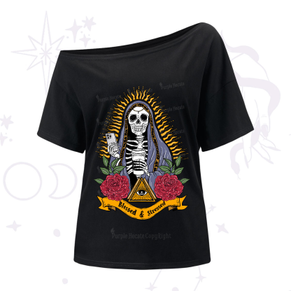 Purplehecate Blessed And Stressed One-Shoulder T-Shirt