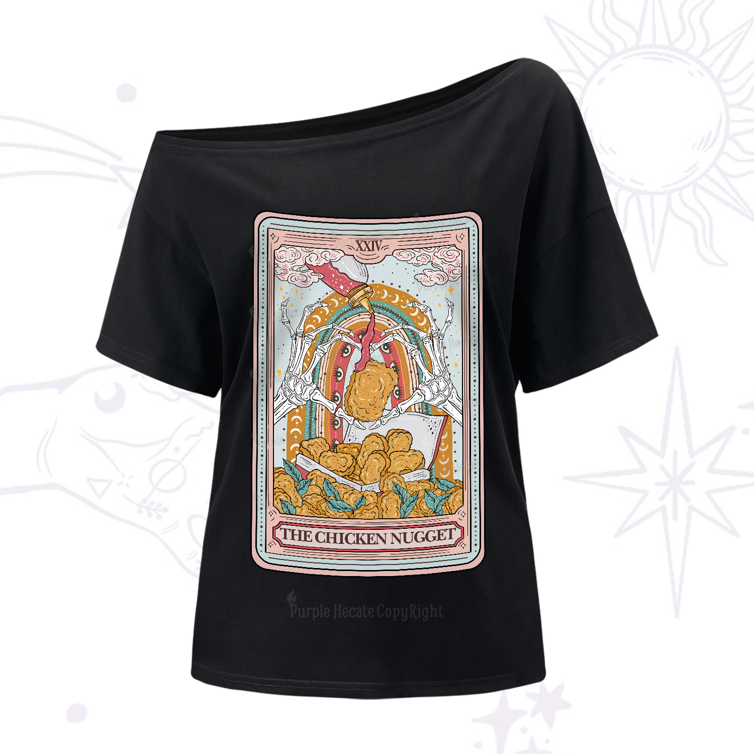 Purplehecate The Chicken Nugget Food Tarot One-Shoulder T-Shirt
