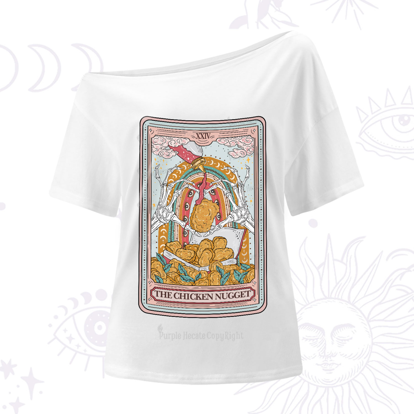 Purplehecate The Chicken Nugget Food Tarot One-Shoulder T-Shirt