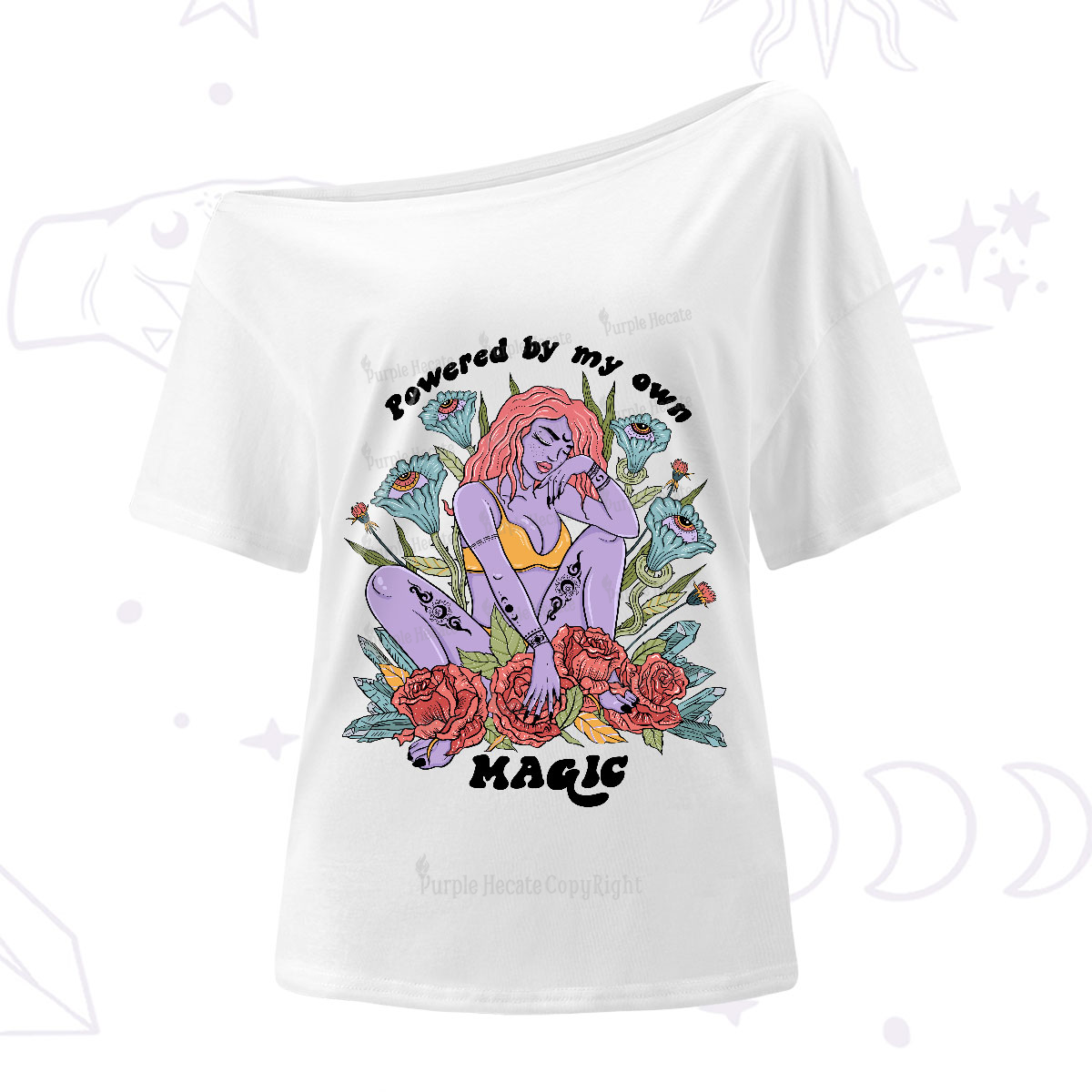 Purplehecate Powered By My Own Magic One-Shoulder T-Shirt