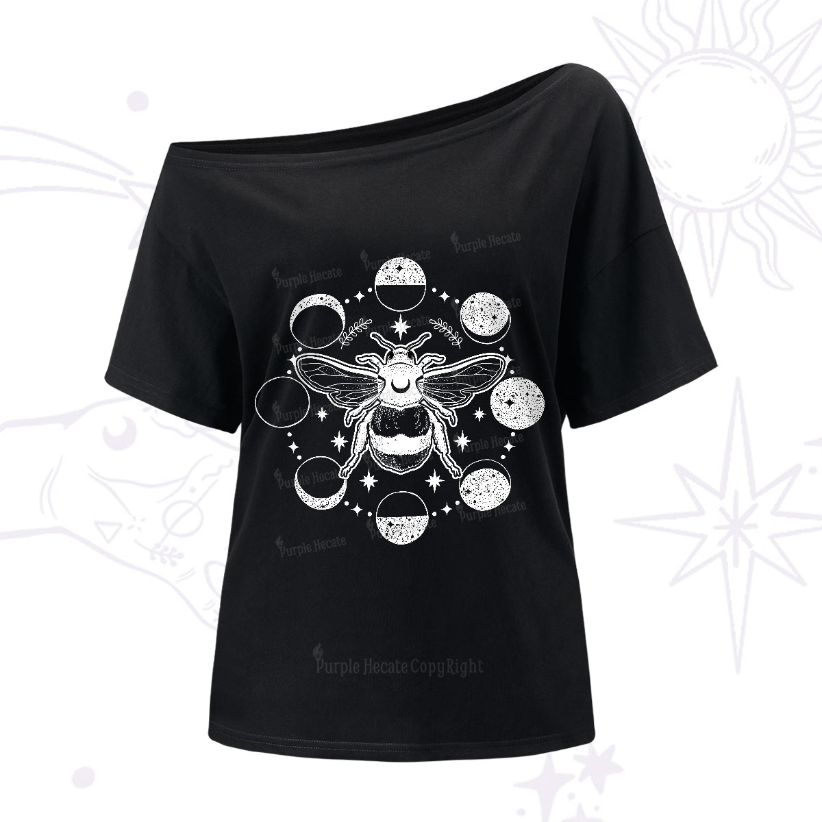 Purplehecate Moon Bee One-Shoulder T-Shirt