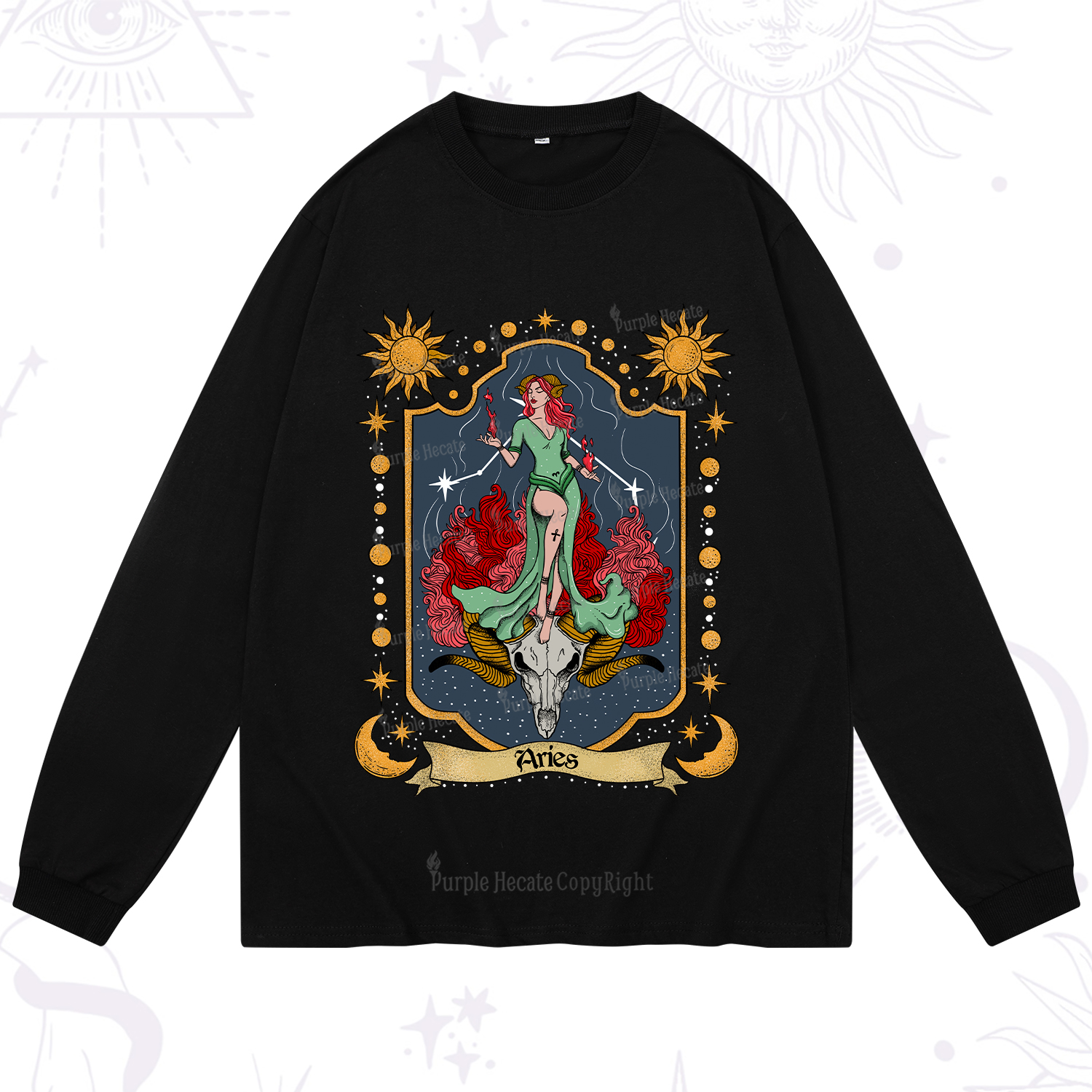 Purplehecate Aries Zodiac Long Sleeve T-Shirt