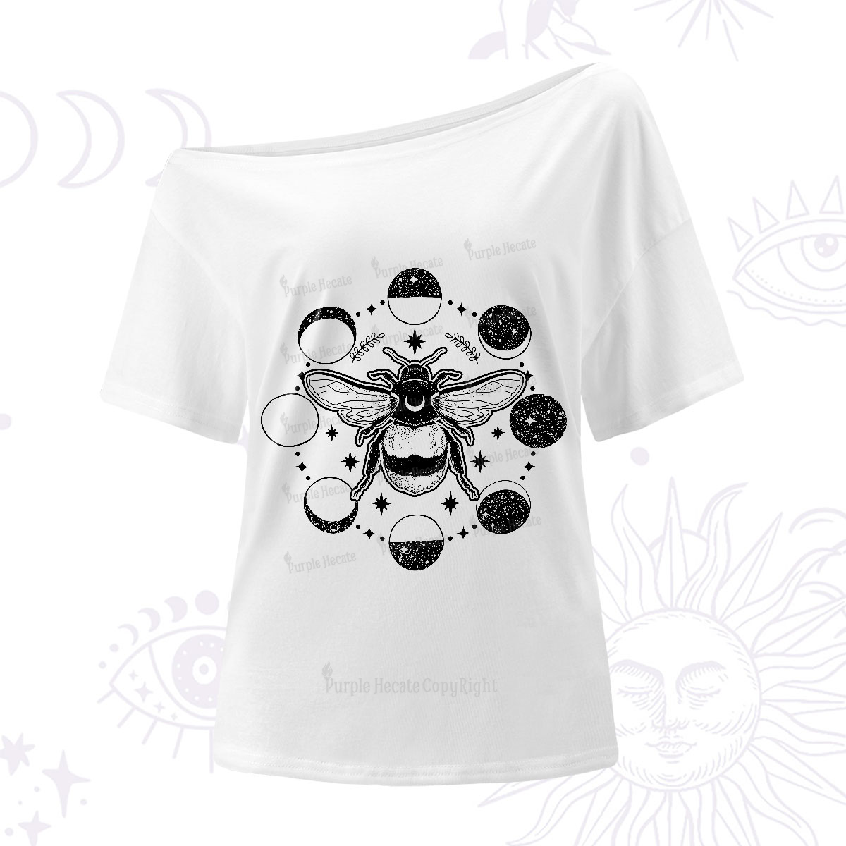 Purplehecate Moon Bee One-Shoulder T-Shirt