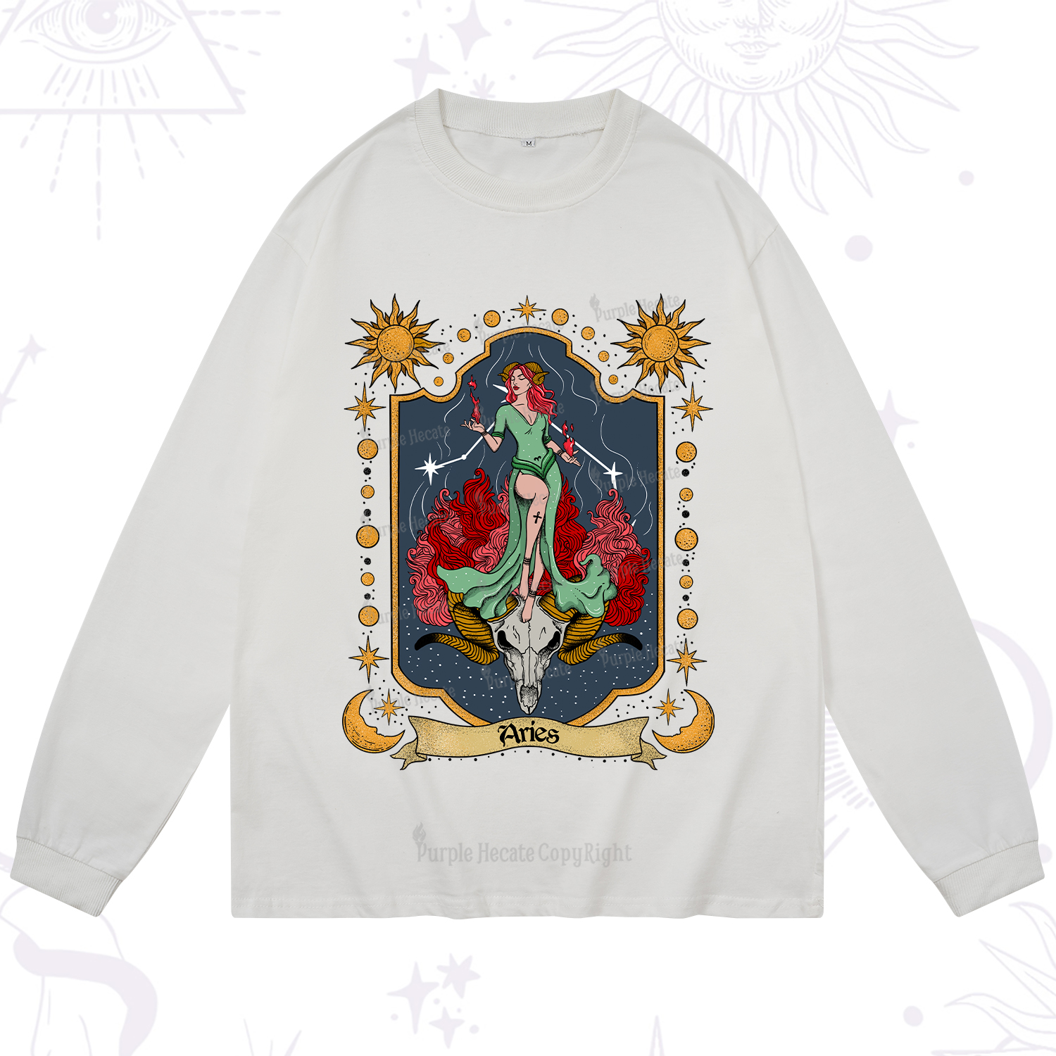 Purplehecate Aries Zodiac Long Sleeve T-Shirt