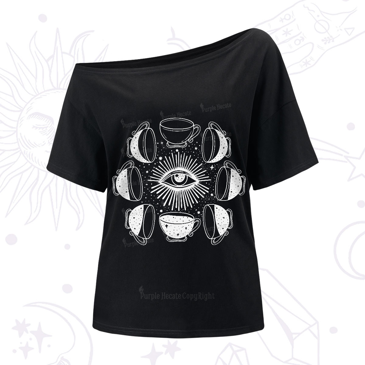Purplehecate Moon Phase Coffee One-Shoulder T-Shirt