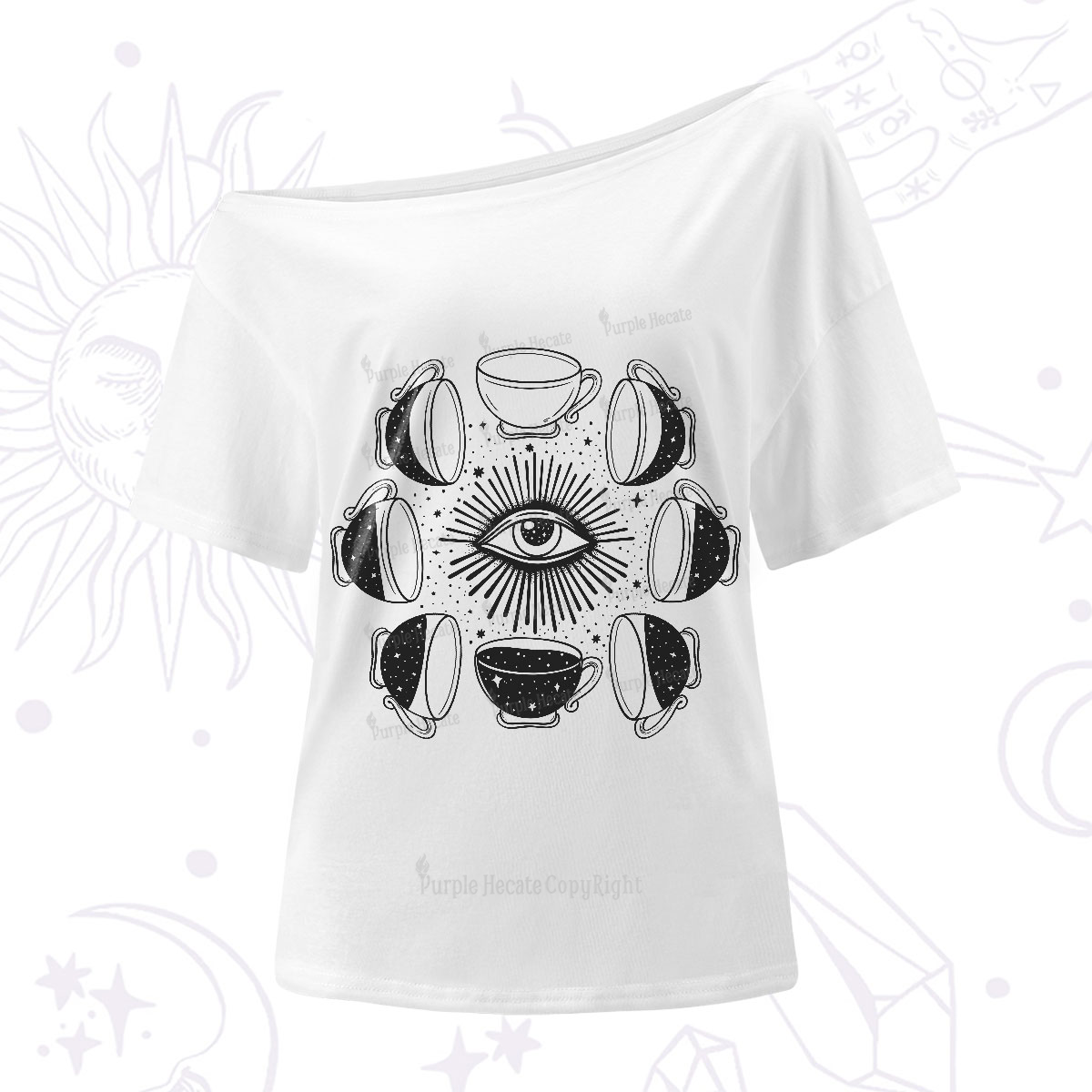 Purplehecate Moon Phase Coffee One-Shoulder T-Shirt